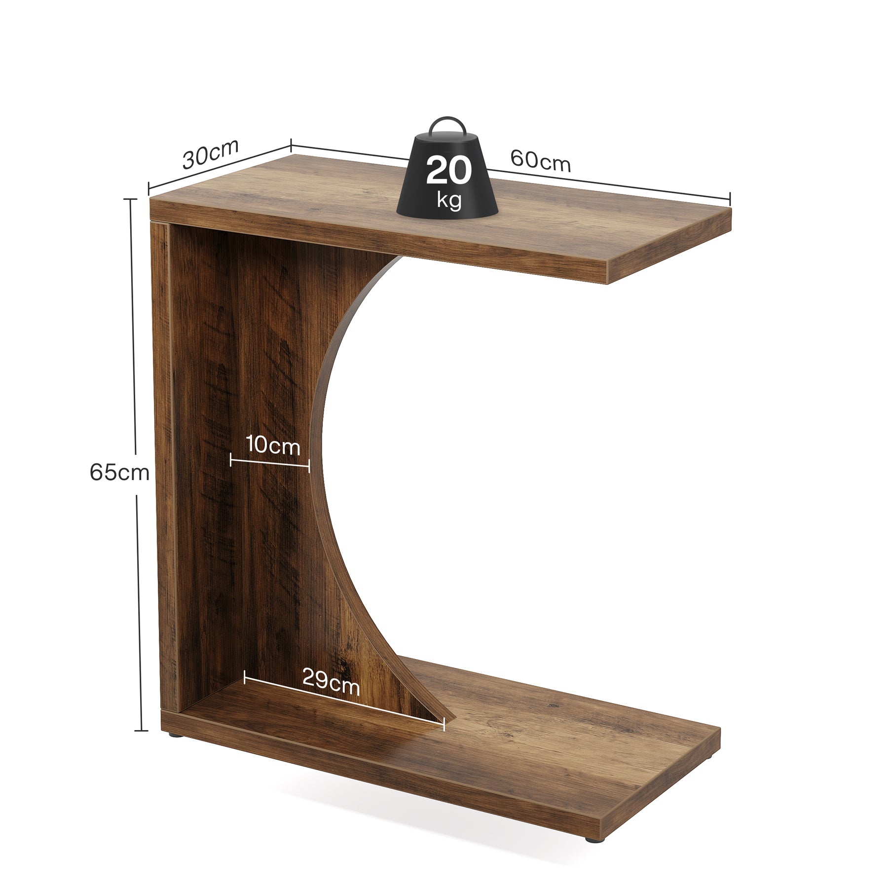 Tribesigns Tavolino a C, 60 cm Comodino Rustico Tavolo da Salotto