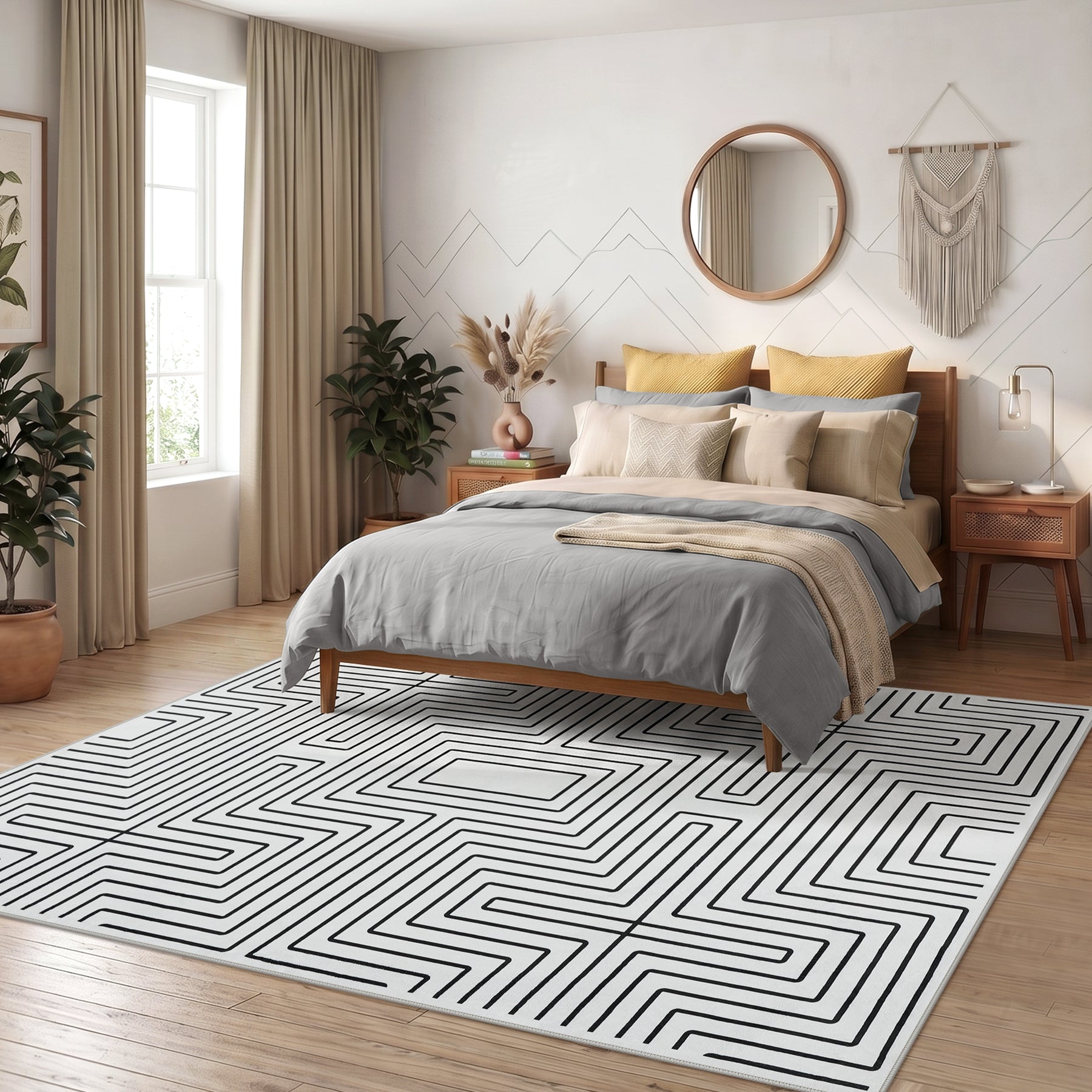 Tribesigns Tappeti Minimalisti a Labirinto, Moderni Tappeti Geometrici Antiscivolo a Pelo Corto per Interni, Ideali per il Soggiorno, Certificati Oeko-Tex