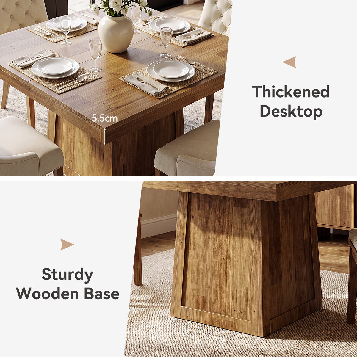 Tavolo da Pranzo Quadrato in Noce con Base Trapezoidale, 80 x 80 cm, per 2-4 Persone