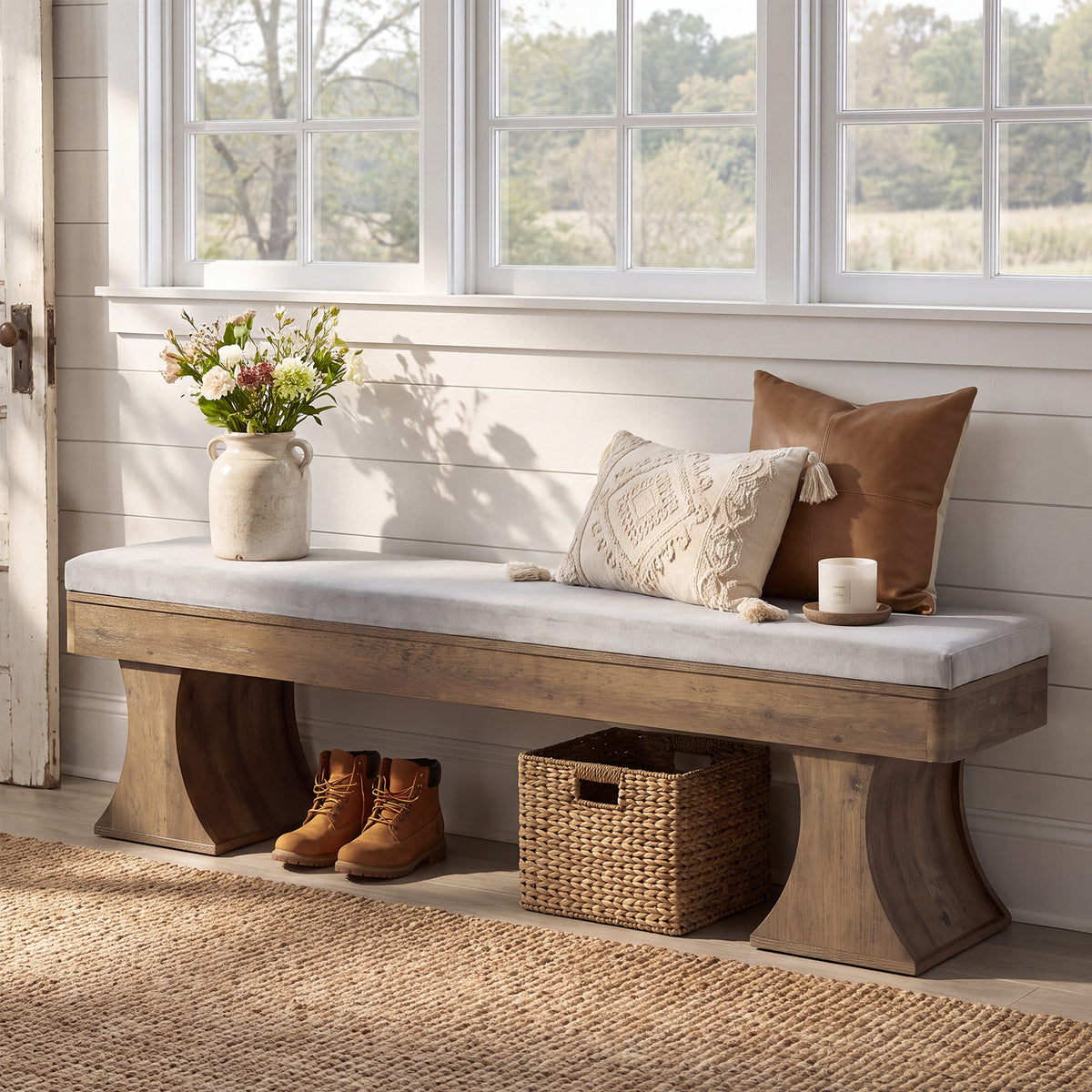 Panca Country con Cuscino, 161 cm, per Ingresso e Cucina