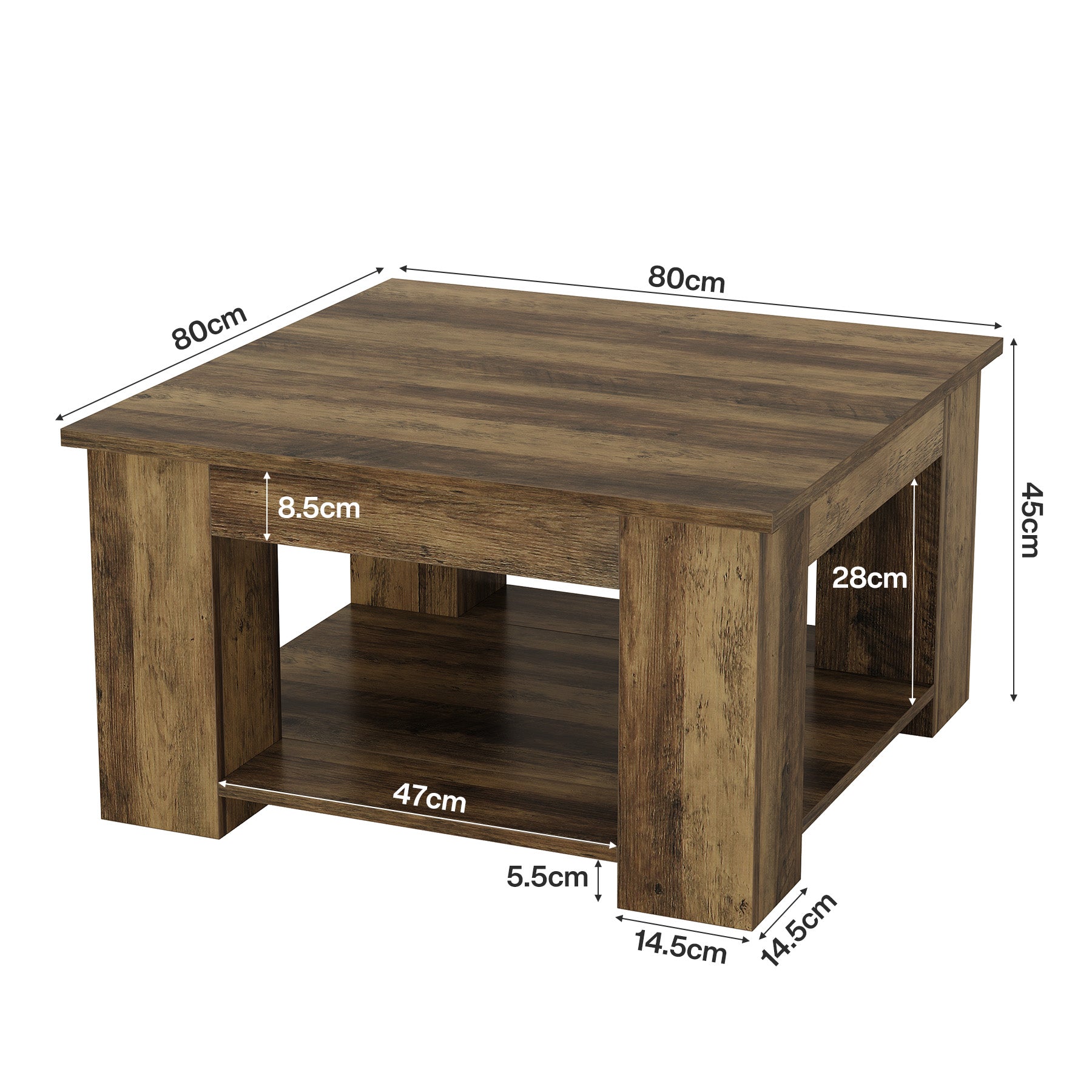 Tribesigns Tavolino quadrato da caffè da 80 cm, tavolino centrale a 2 ripiani per cocktail e tè
