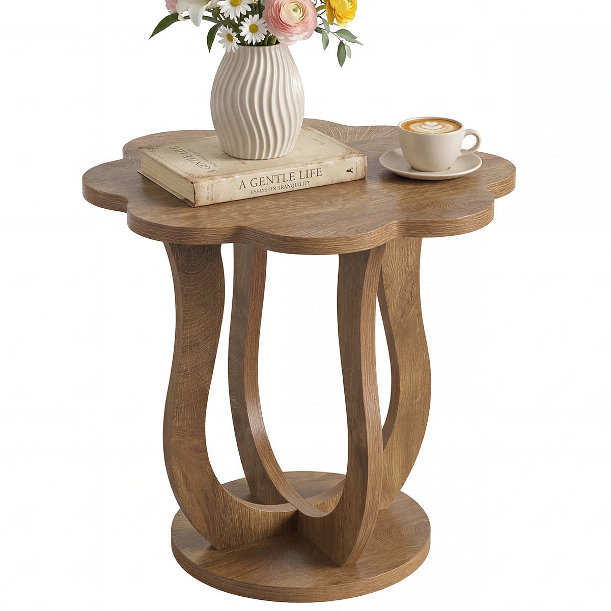 Tribesigns Tavolino moderno da 65 cm, tavolino laterale a forma di fiore, comodino con gamba artistica