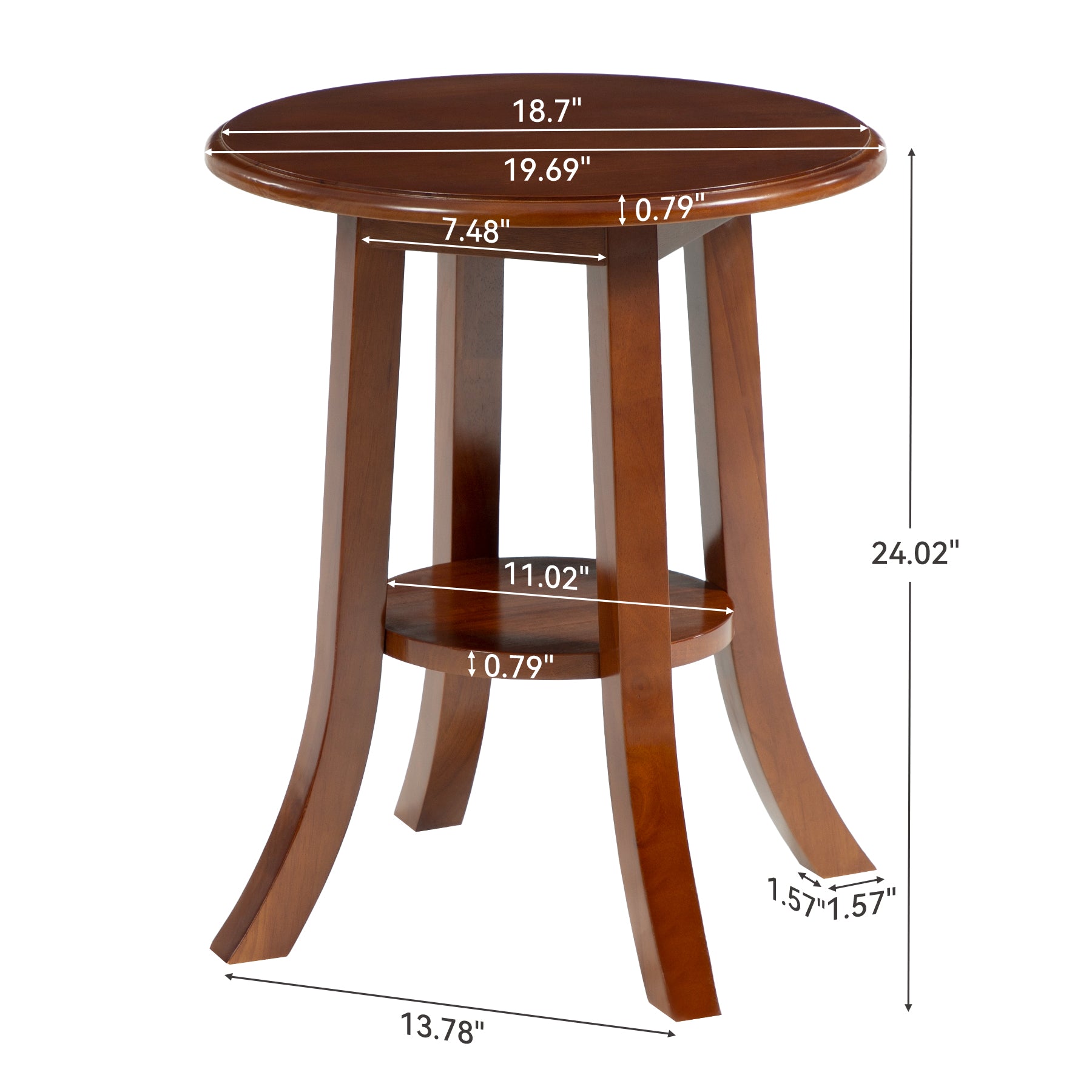 Tribesigns Tavolino Rotondo Vintage in Legno Massello a 2 Ripiani con Gambe Curve, Ø 50 x H 60 cm, per Soggiorno e Camera da Letto