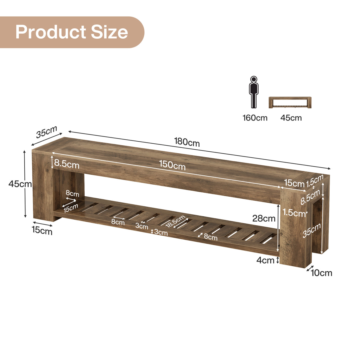 Panca Portascarpe a 2 Ripiani, 180 cm, per 3–4 Persone, per Ingresso