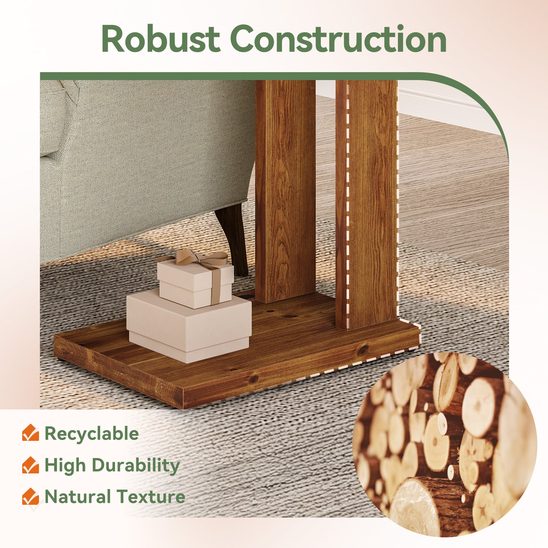 Tribesigns Tavolino a C in legno massello, 50 x 35 x 60 cm con 2 ripiani, ideale per il soggiorno