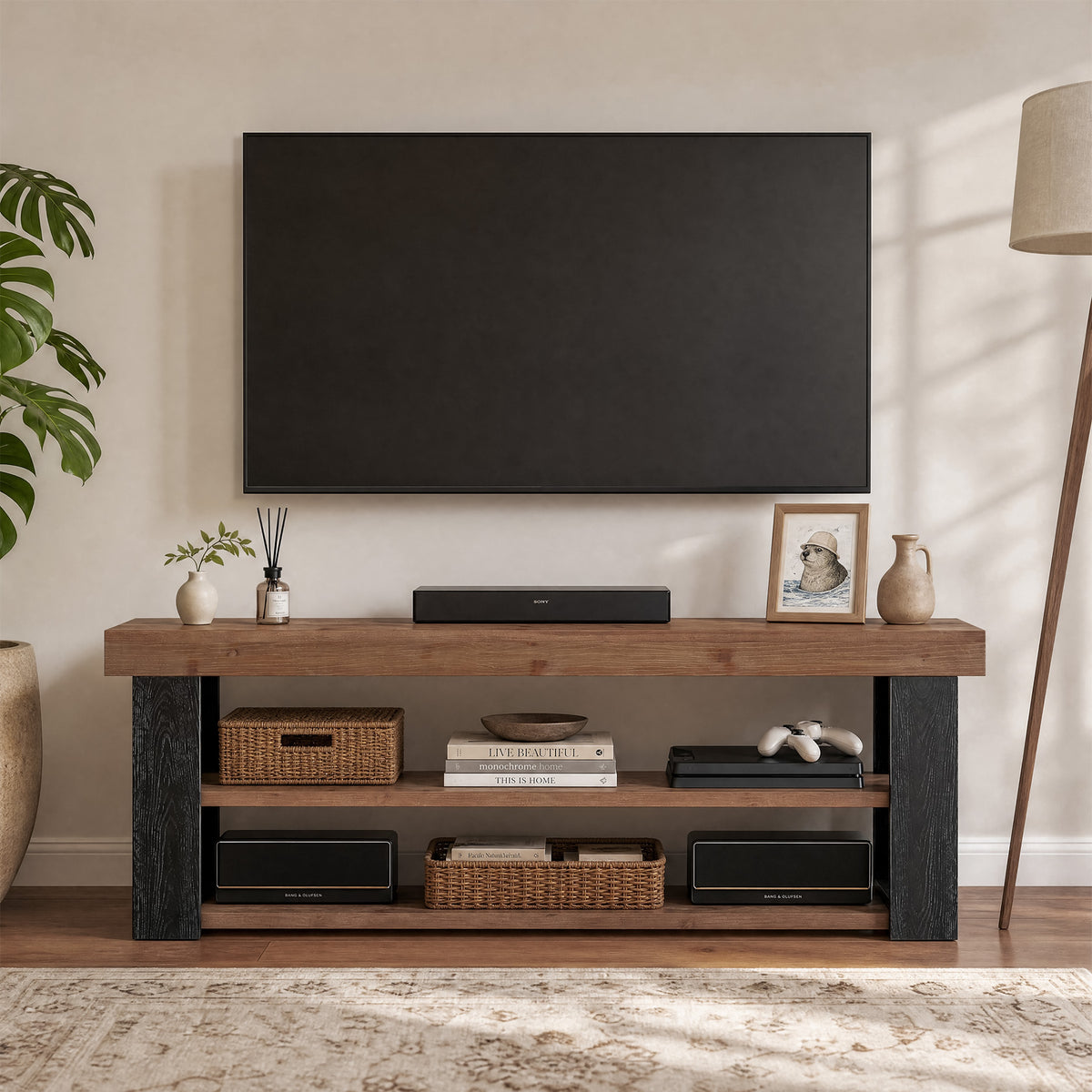 Mobile TV Country in Legno Massello, 160 cm, per TV fino a 70"