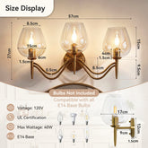 Applique da Bagno a 3 Luci E14 in Ottone con Vetro Trasparente, 58 cm, per Specchio 3