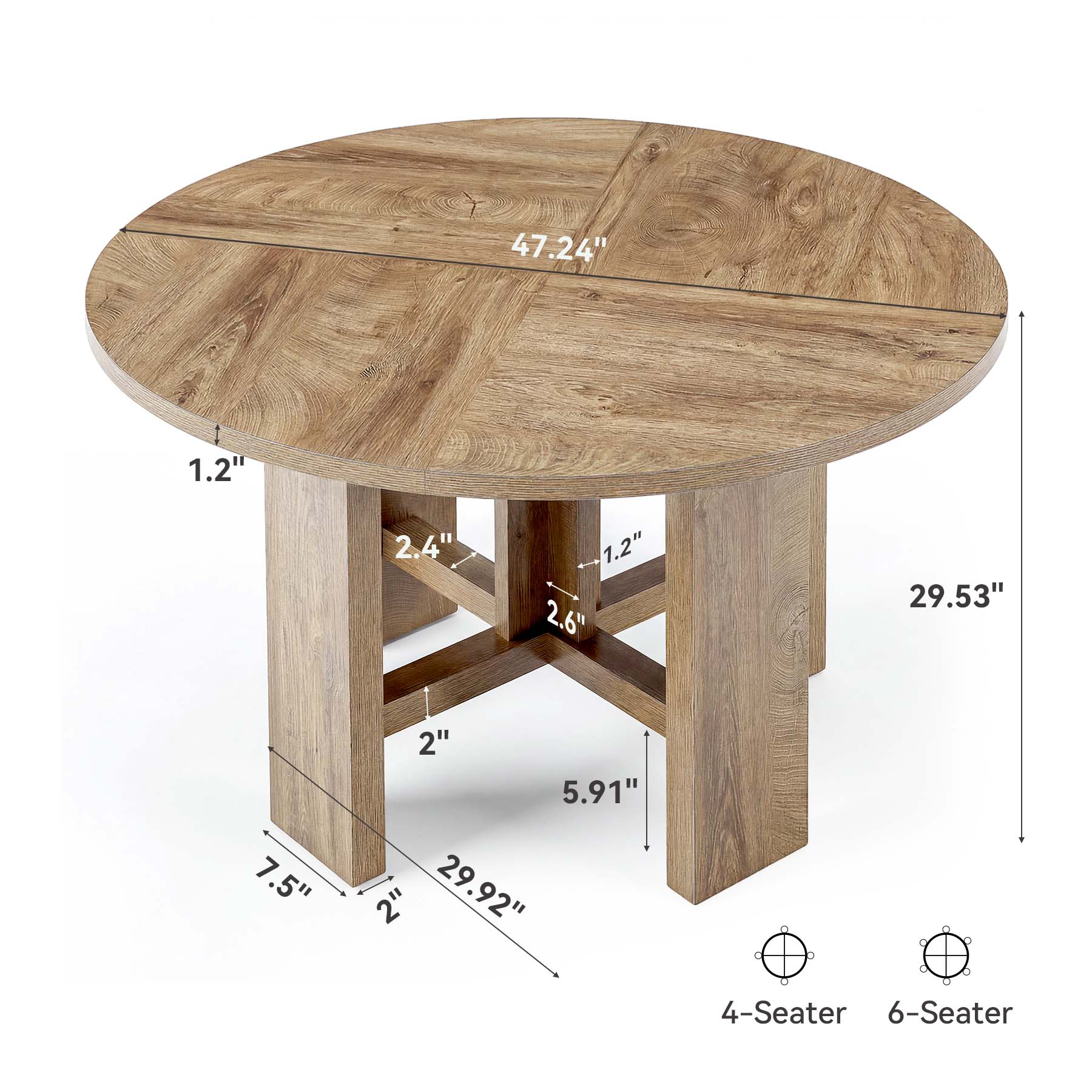 Tribesigns 120 cm Tavolo da pranzo rotondo, tavolo da cucina per 6 persone