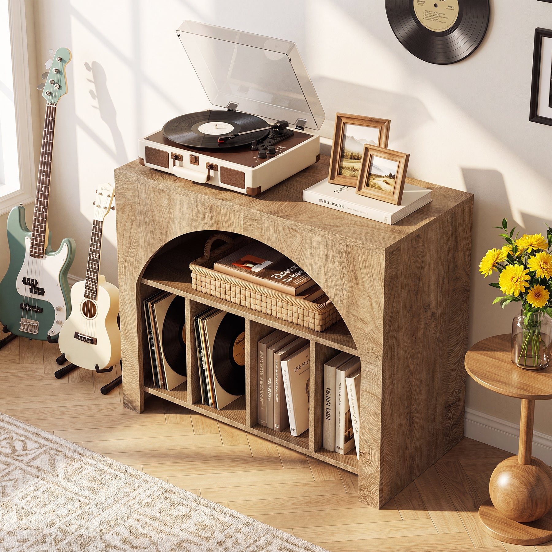 Tribesigns Supporto per giradischi, mobiletto porta dischi in vinile con ripiano integrato