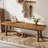 Tribesigns Panca in legno massello, 140 cm, stile rustico, ideale per l'ingresso 3