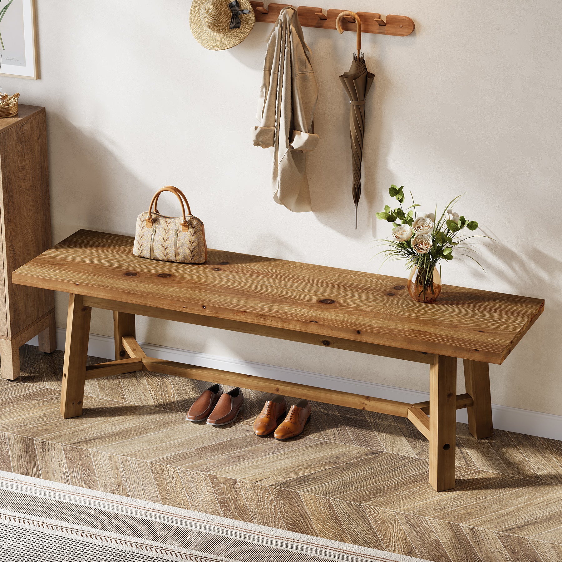 Tribesigns Panca in legno massello, 140 cm, stile rustico, ideale per l'ingresso