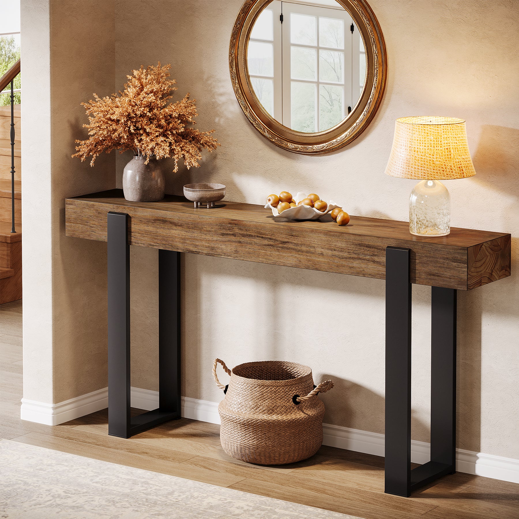 Tribesigns Consolle in legno massello, tavolino da divano con gambe in metallo (160 x 30 cm)