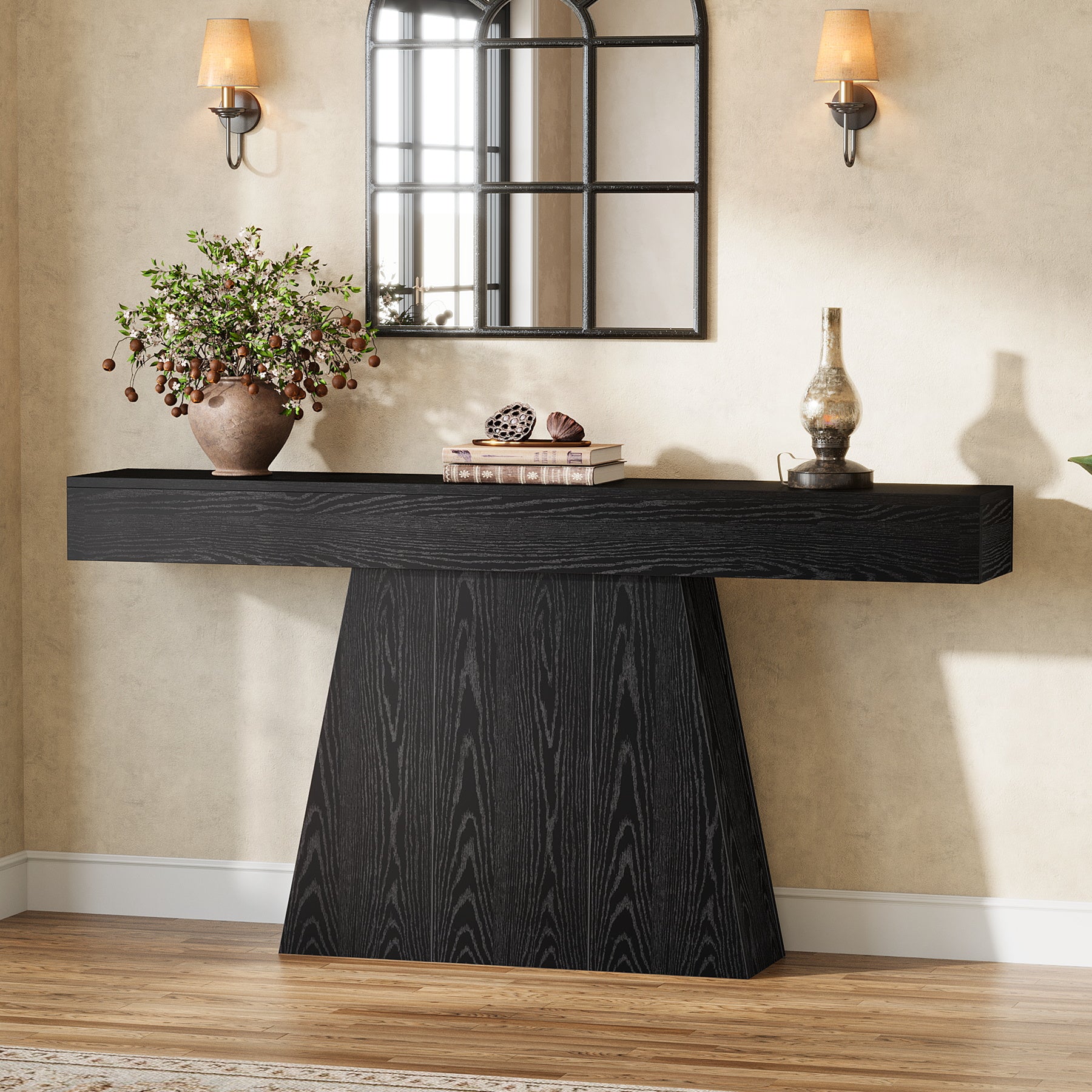 Tribesigns Tavolino da ingresso da 160 cm, consolle moderna con base trapezoidale