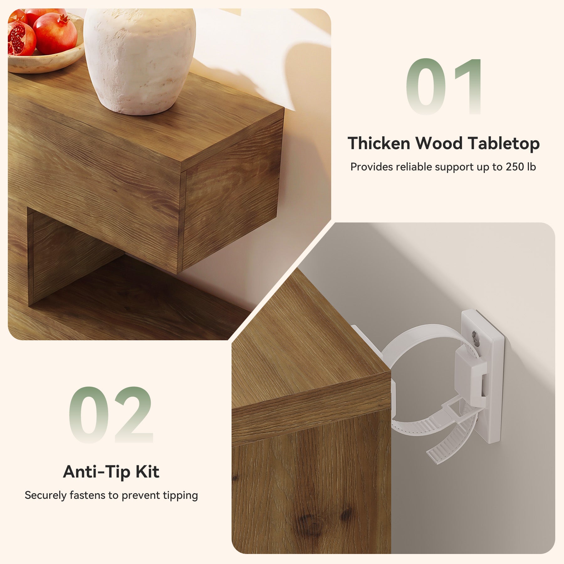 Tribesigns Consolle da 110 cm in legno massello con 4 ripiani, tavolo d'ingresso stretto in stile rustico