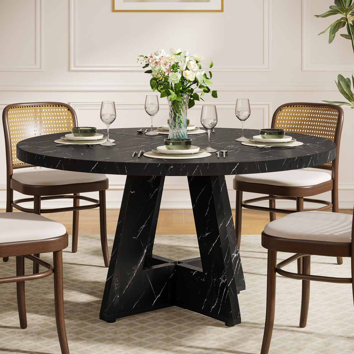 Tribesigns Tavolo da pranzo, 120 cm tavolo rotondo da cucina per 4 persone