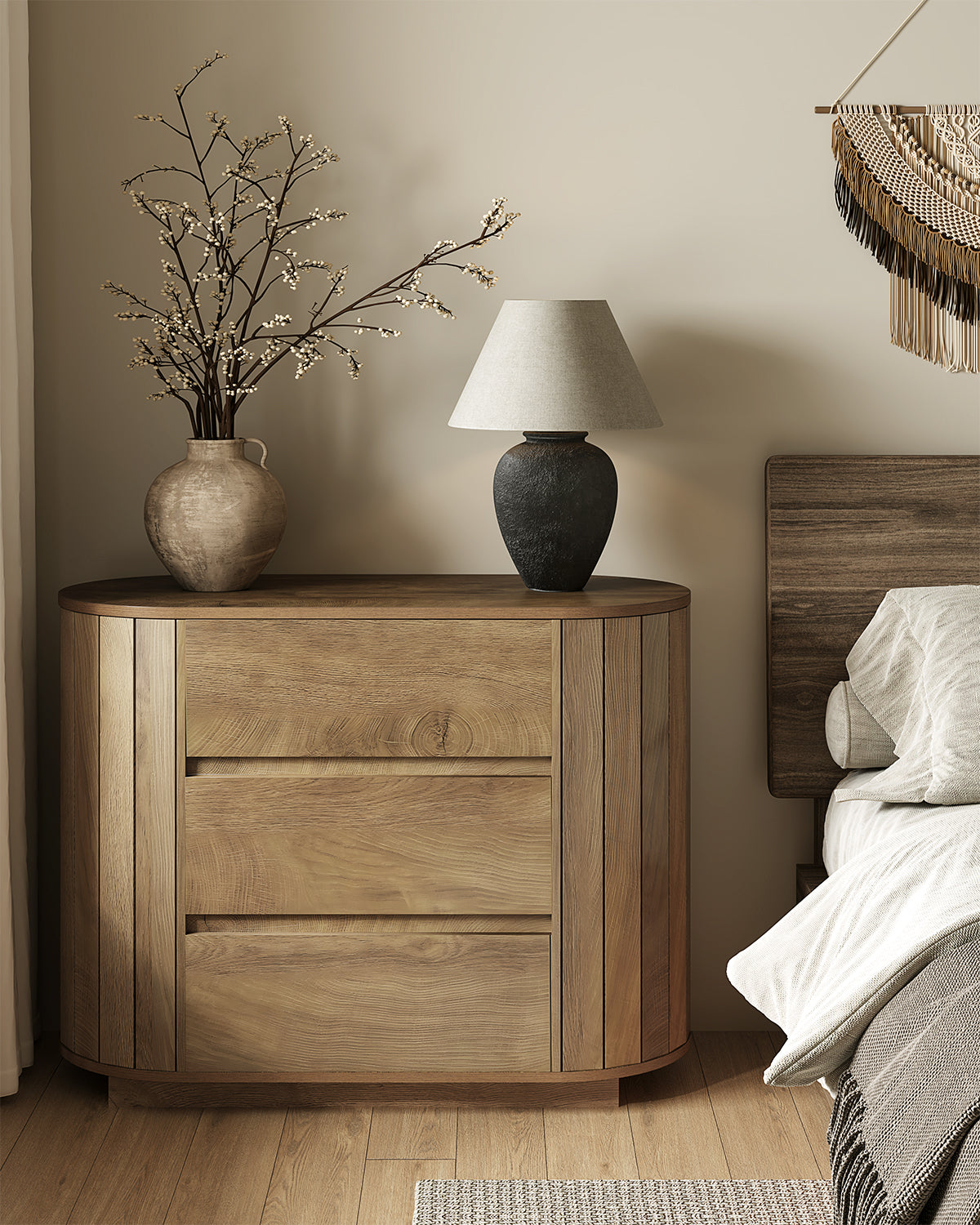 Tribesigns Credenza Moderna in Rovere con 3 Cassetti a Doghe, 90 cm, per Soggiorno