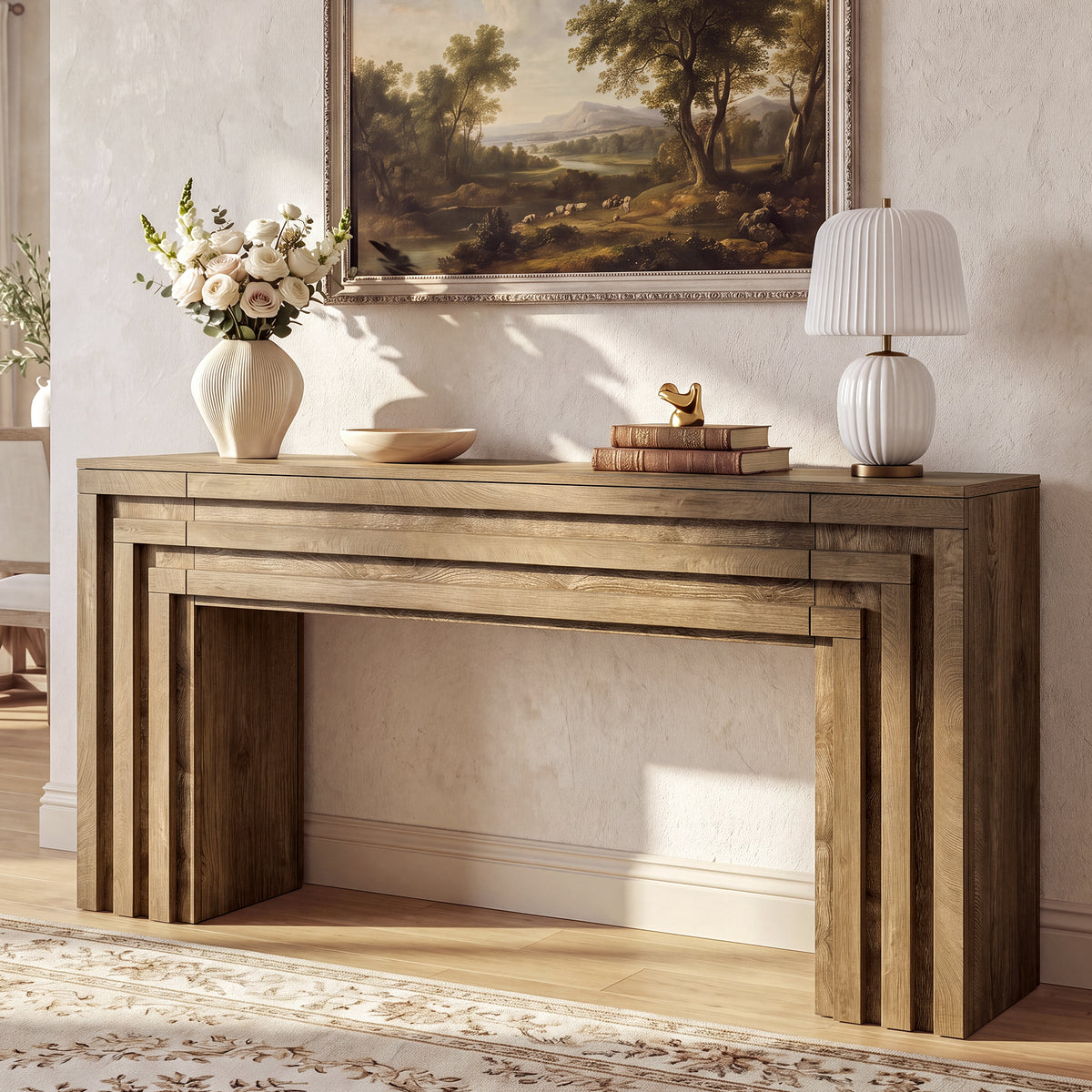Consolle Stretta con Vano Chiuso a 2 Ripiani, 160 x 31 x 82 cm, per Ingresso