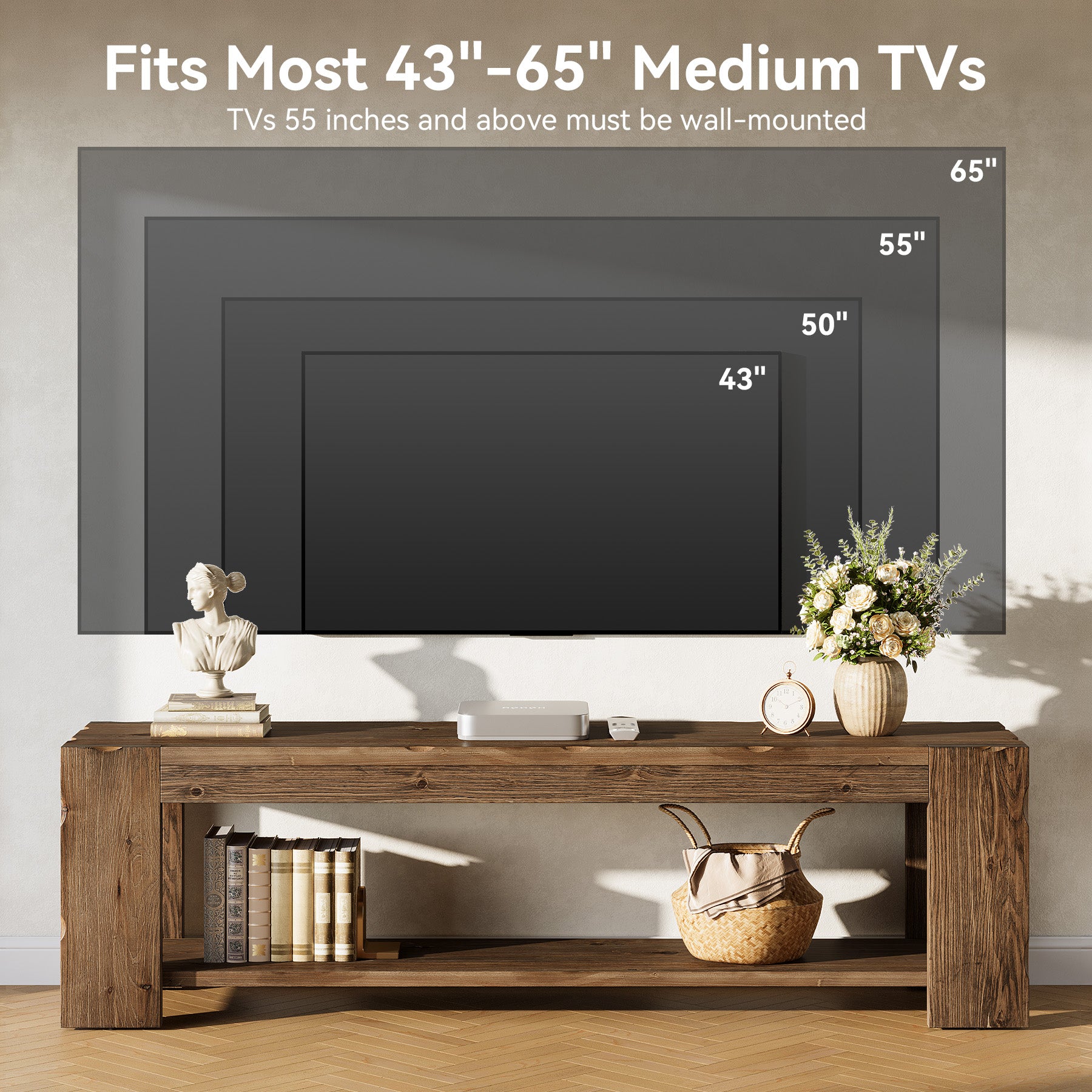 Tribesigns Mobile TV in legno massello da 140 cm, consolle a 2 livelli per TV fino a 60 pollici