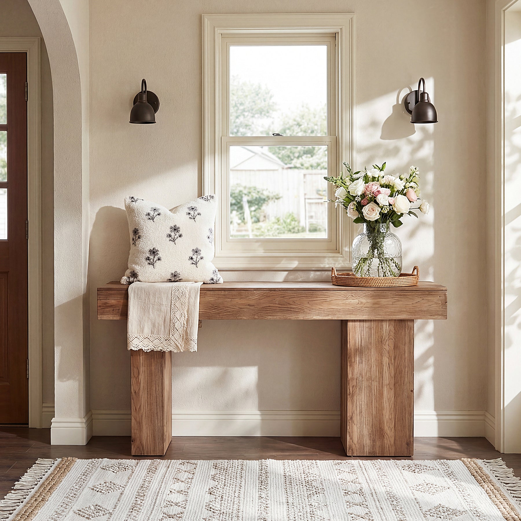 Tribeisgns Tavolo consolle da 160 cm, tavolino da divano in stile country in legno massello