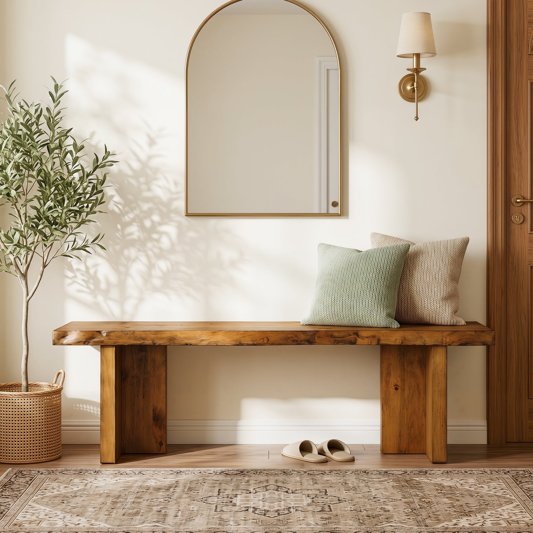 Panca Portascarpe in Legno Massello, 140 cm, per 2-3 Persone, per Ingresso e Corridoio