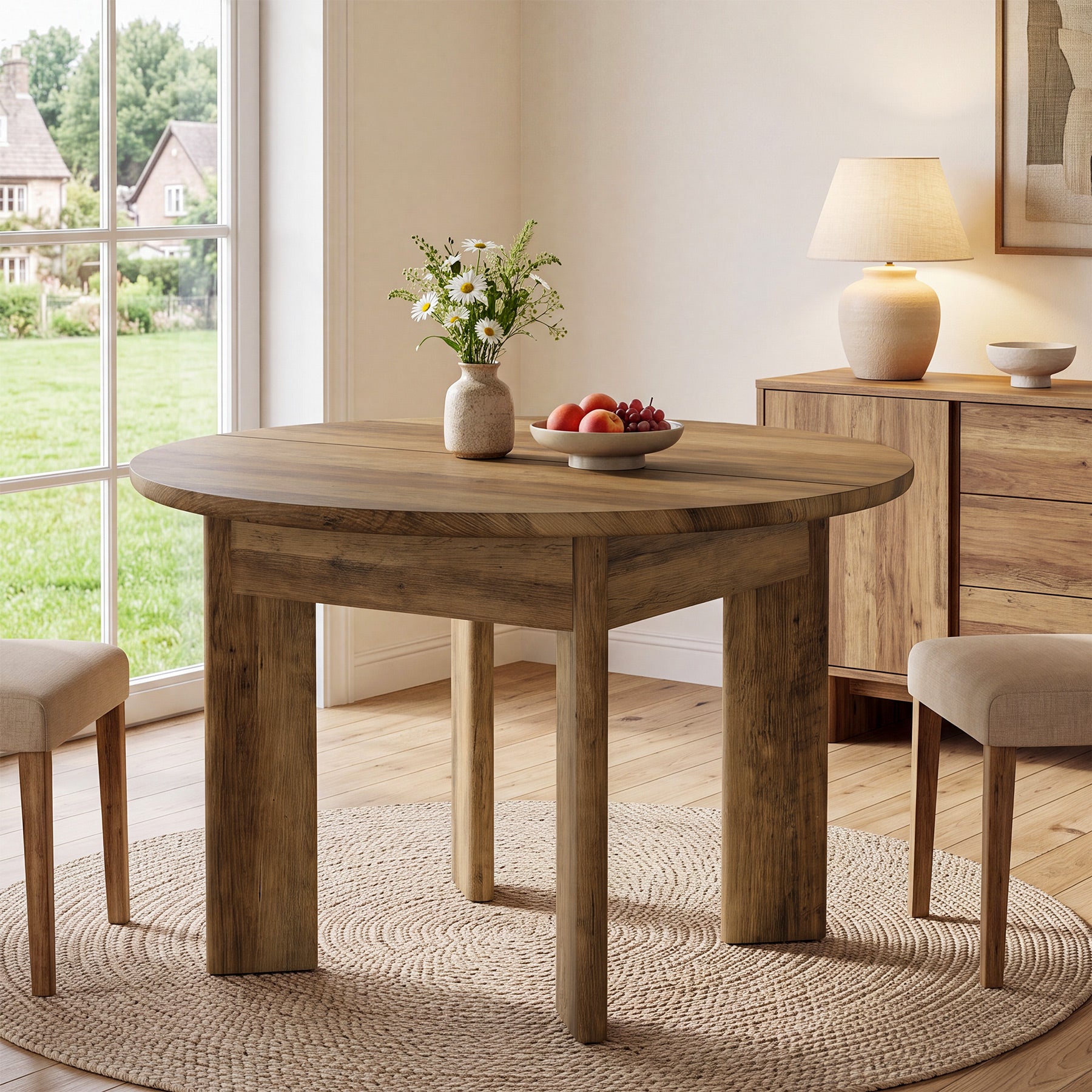Tavolo da Pranzo Rotondo Moderno con Bordi Arrotondati e Gambe Spesse, Ø 100 cm, per 4 Persone
