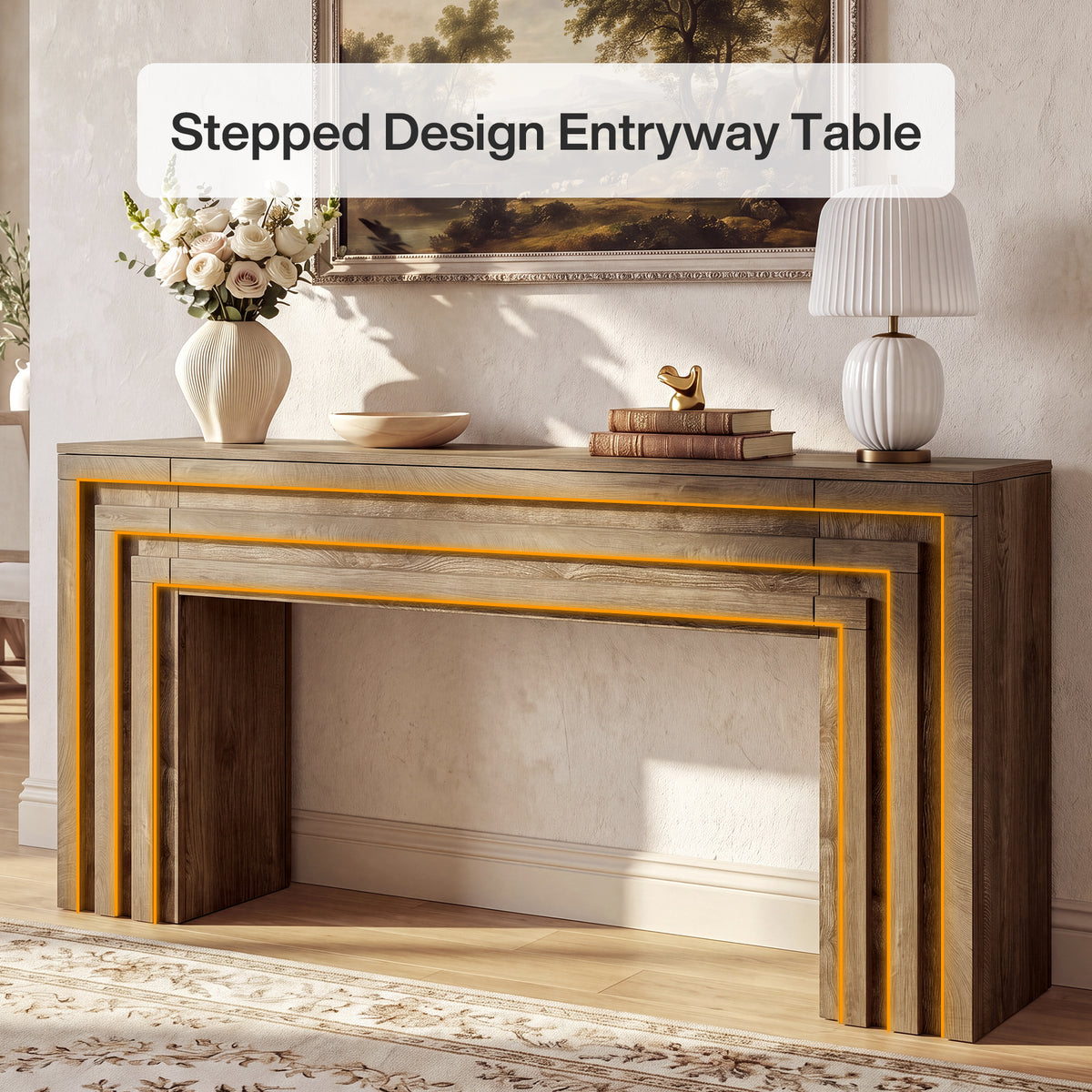 Consolle Stretta con Vano Chiuso a 2 Ripiani, 160 x 31 x 82 cm, per Ingresso