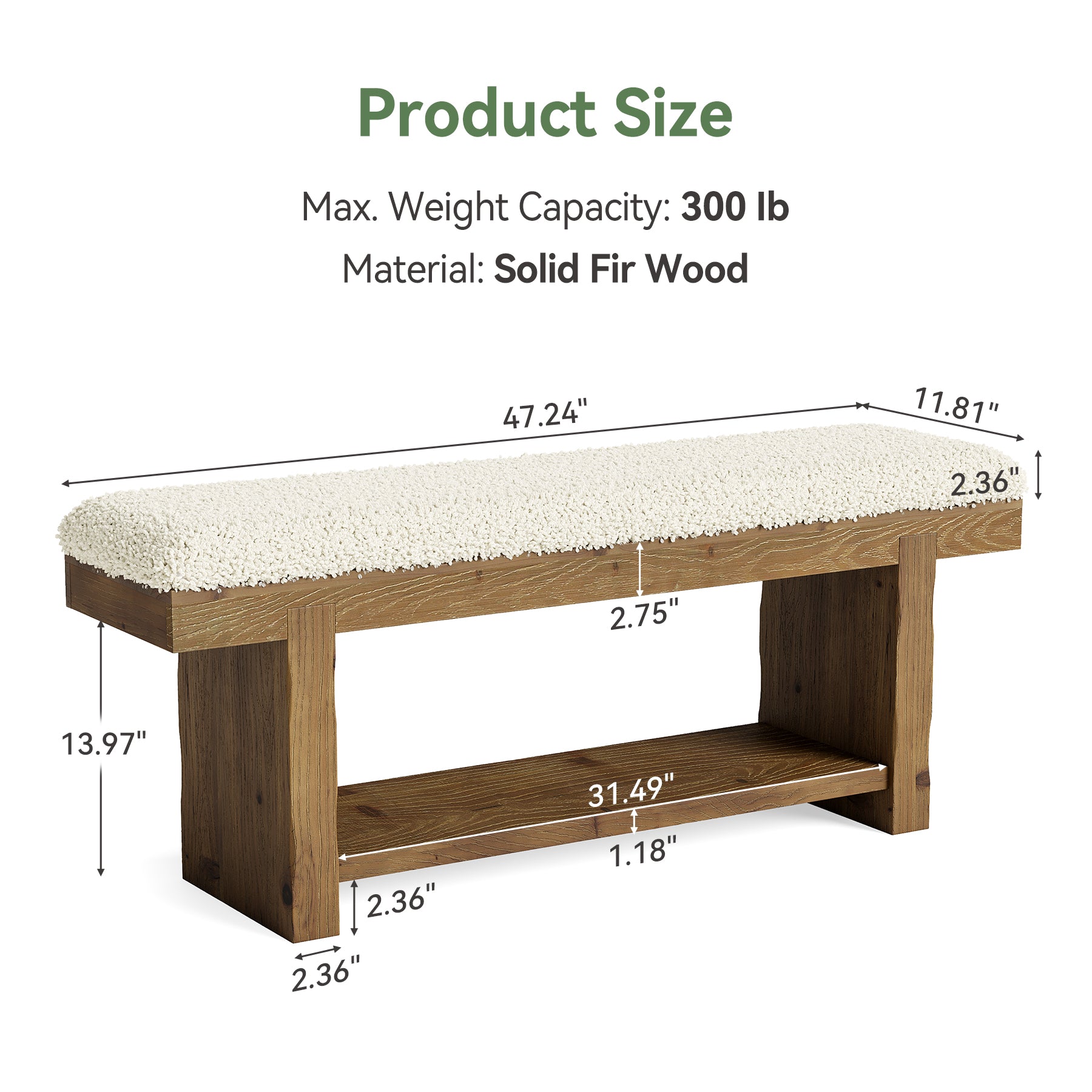 Tribesigns Panca imbottita in legno massello, 120 cm, panca da ingresso in stile rustico con vano contenitore