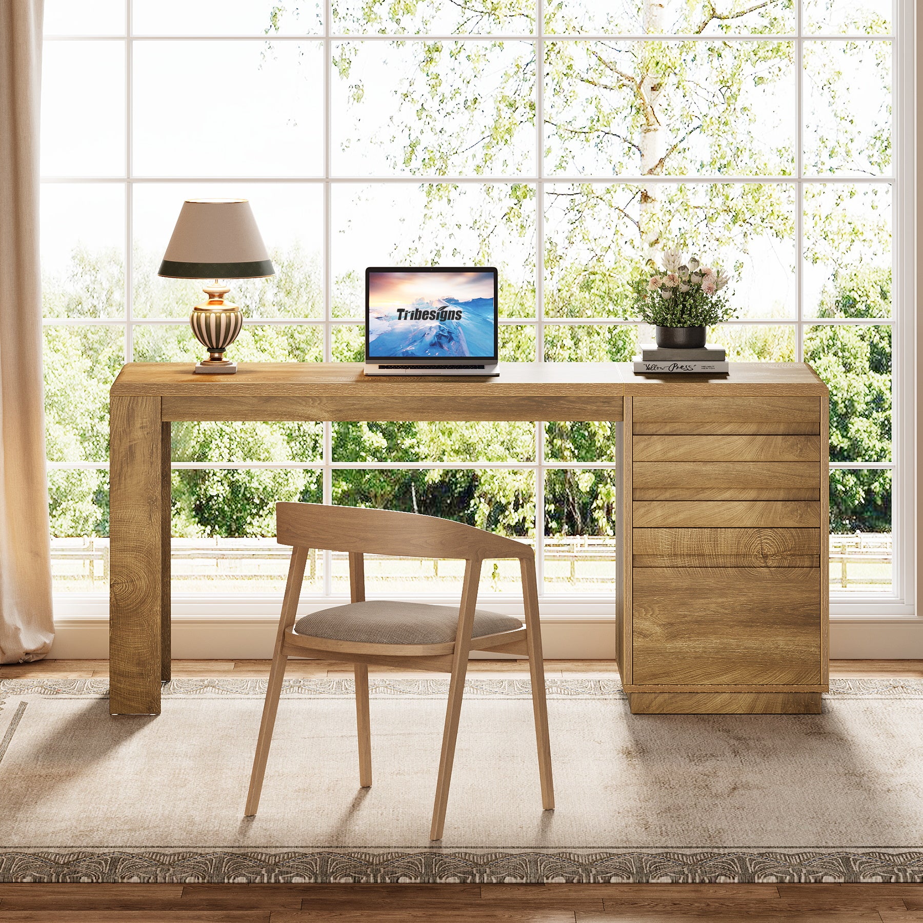 Tribesigns Scrivania per computer da 140 cm, scrivania direzionale in stile rustico a 3 cassetti