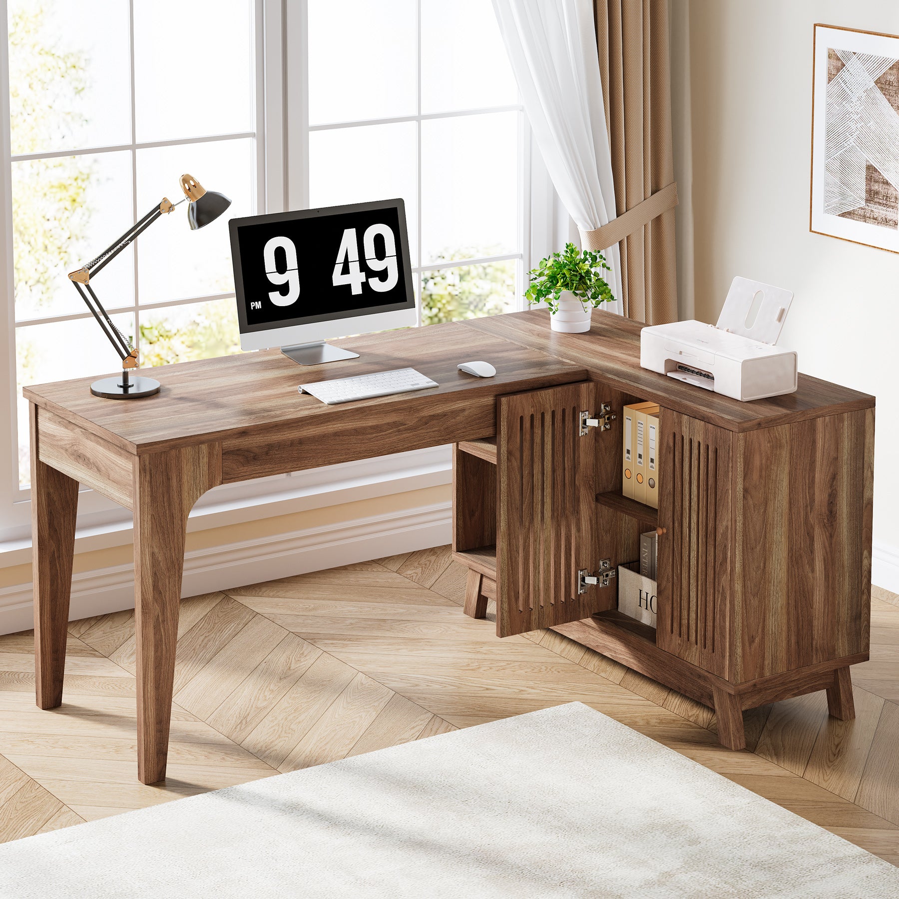 Tribesigns Scrivania per computer, scrivania a L da 145 cm con mobiletto portaoggetti