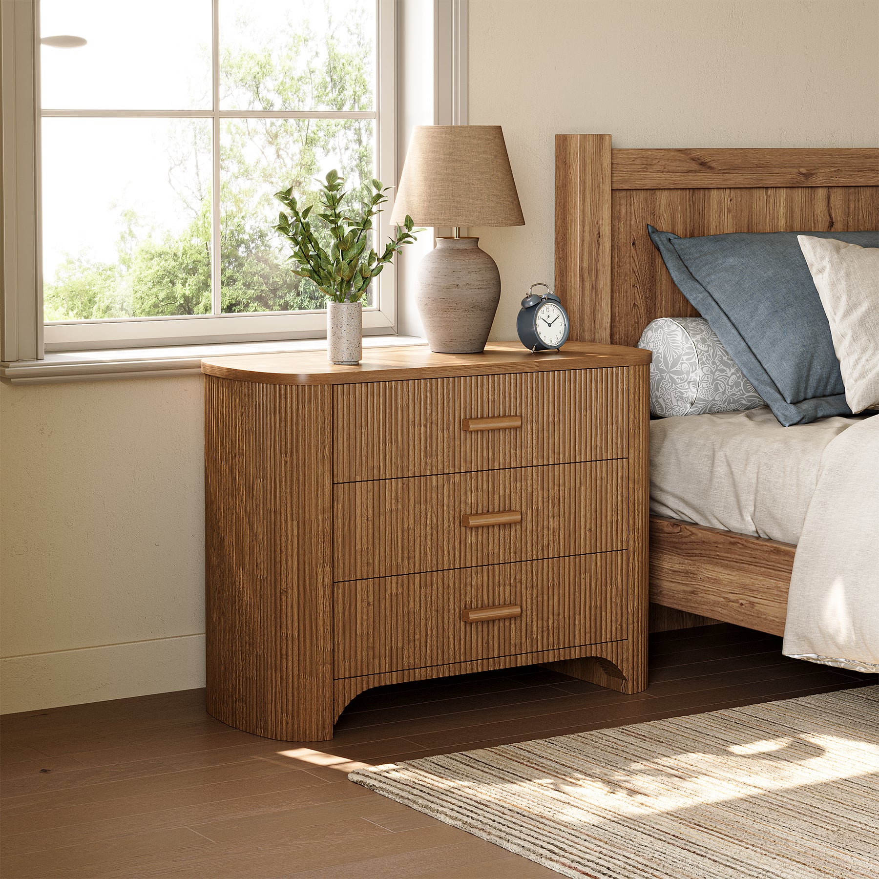 Tribesigns Comodino largo 80 cm, moderno e di grandi dimensioni con 3 cassetti per la camera da letto