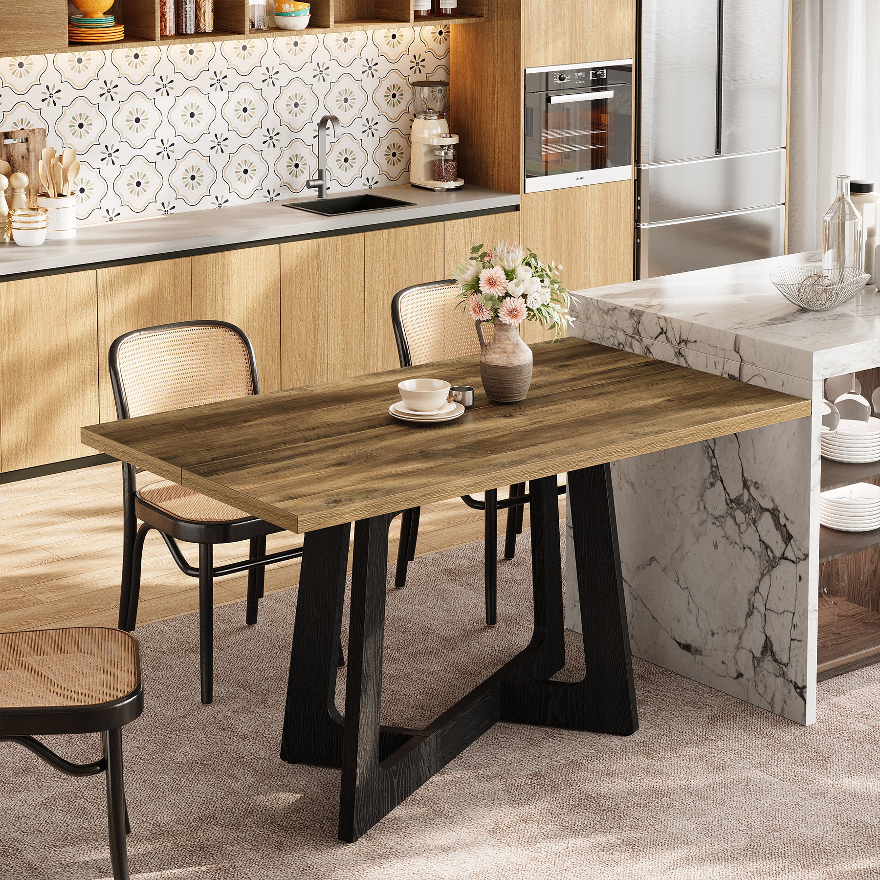 Tribesigns Tavolo da pranzo 120 x 79 cm per 2-4 persone, tavolo da cucina rustico con base robusta ideale per piccoli spazi