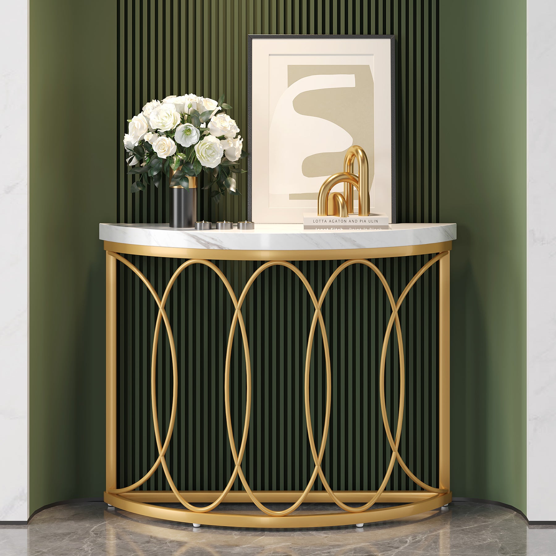 Tribesigns Console Table, moderno tavolo da ingresso con piano in finto marmo