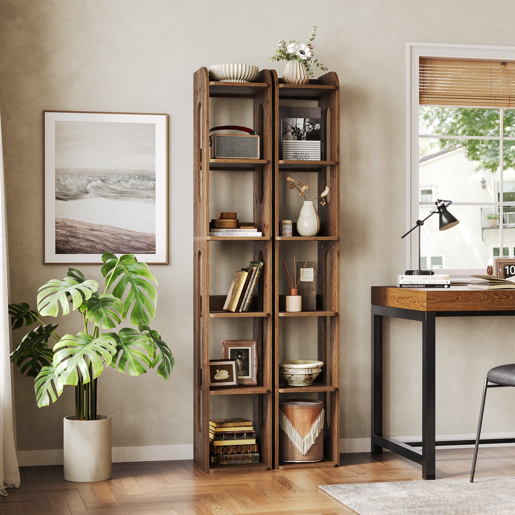 Tribesigns Libreria alta 180 cm, libreria stretta in legno a 6 ripiani con vano portaoggetti aperto