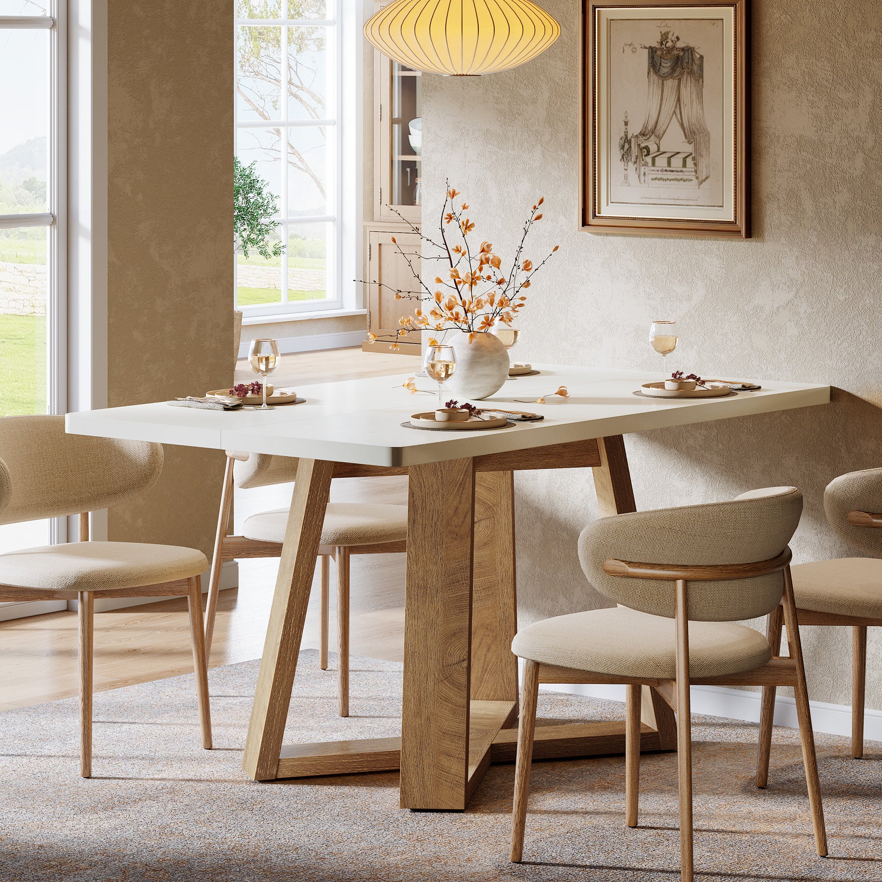 Tribesigns Tavolo da pranzo da 119 cm, moderno tavolo da cucina con gambe in legno