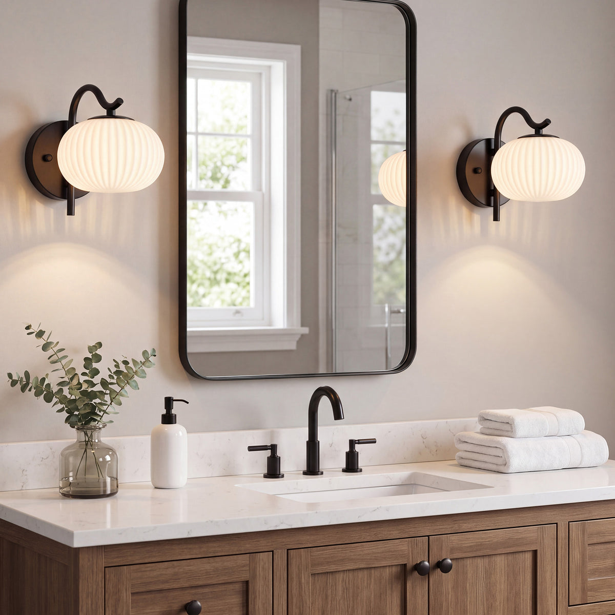 Set di 2 Applique da Interno in Vetro Bianco Latte Scanalato