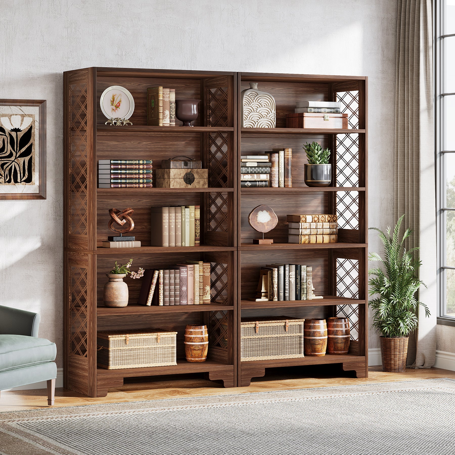 Tribesigns Libreria a 6 ripiani, scaffale vintage da 70,8" con ripiani da esposizione da pavimento