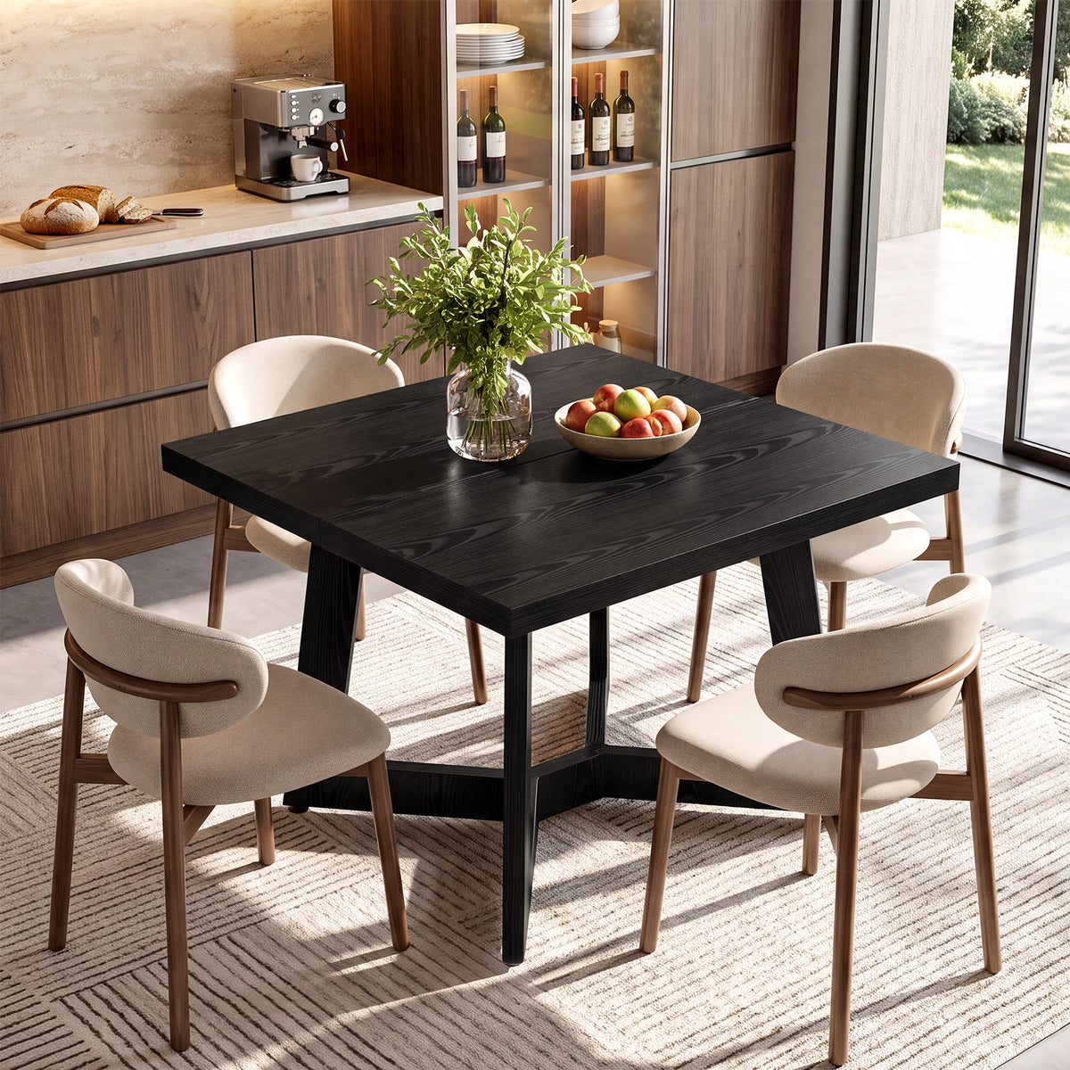 Tavolo da Pranzo Quadrato Moderno con Struttura Nera, 100 x 100 cm, per 2-4 Persone