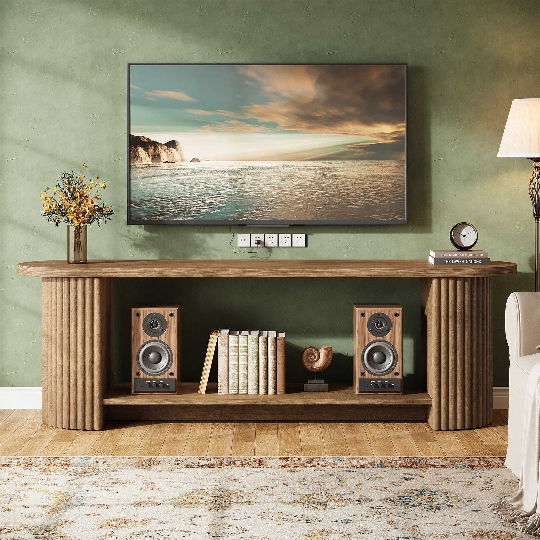 Tribesigns Mobile TV da 160 cm con design a coste, mobile multimediale rustico per soggiorno