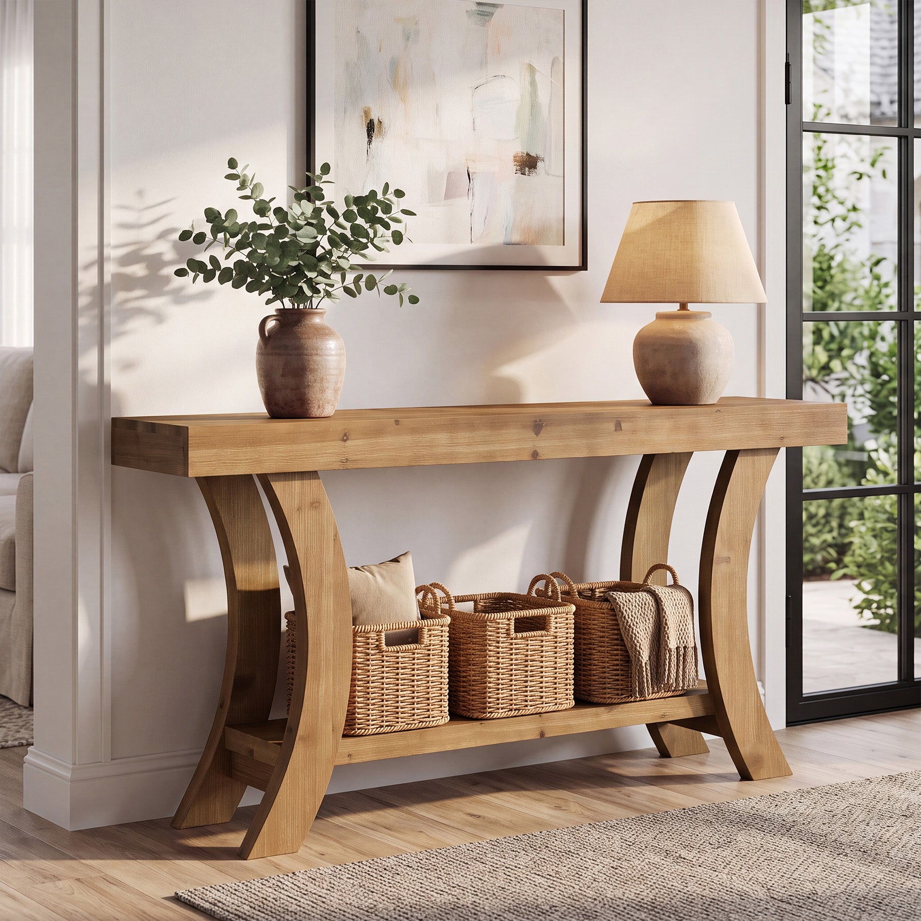 Tribesigns Consolle in legno massello, 160 cm, tavolo da ingresso con ripiano e struttura ad arco