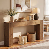 Consolle Country in Legno Massello con 2 Cassetti e Scanalature, 160 cm, per Ingresso 3