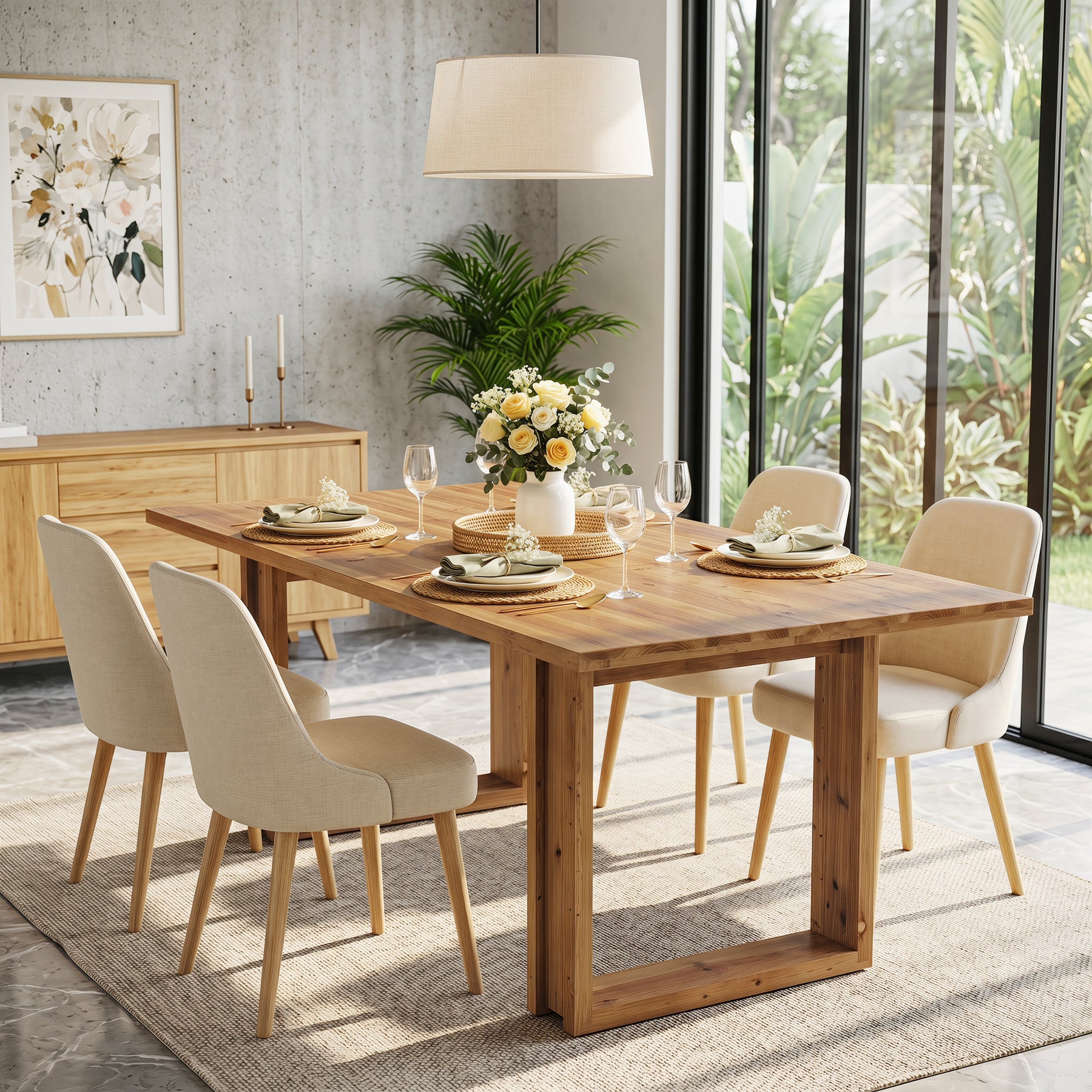 Tribesigns Tavolo da pranzo in legno massello da 160 cm, tavolo da cucina rettangolare per 4-6 persone
