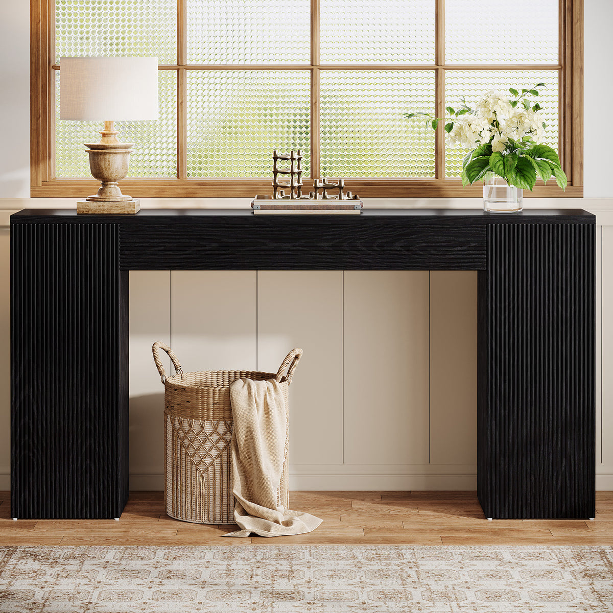 Consolle Stretta in MDF con Frontale Scanalato, 160 cm, per Ingresso