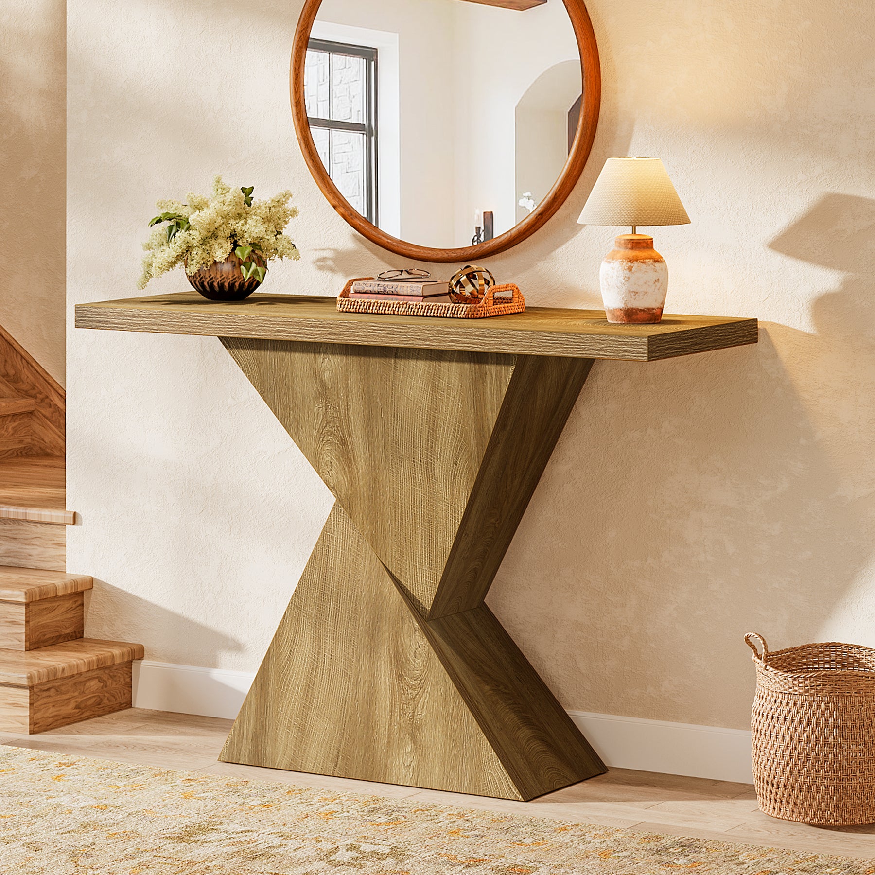 Tribesigns Tavolo consolle da 105 cm, tavolino da divano con base geometrica per ingresso