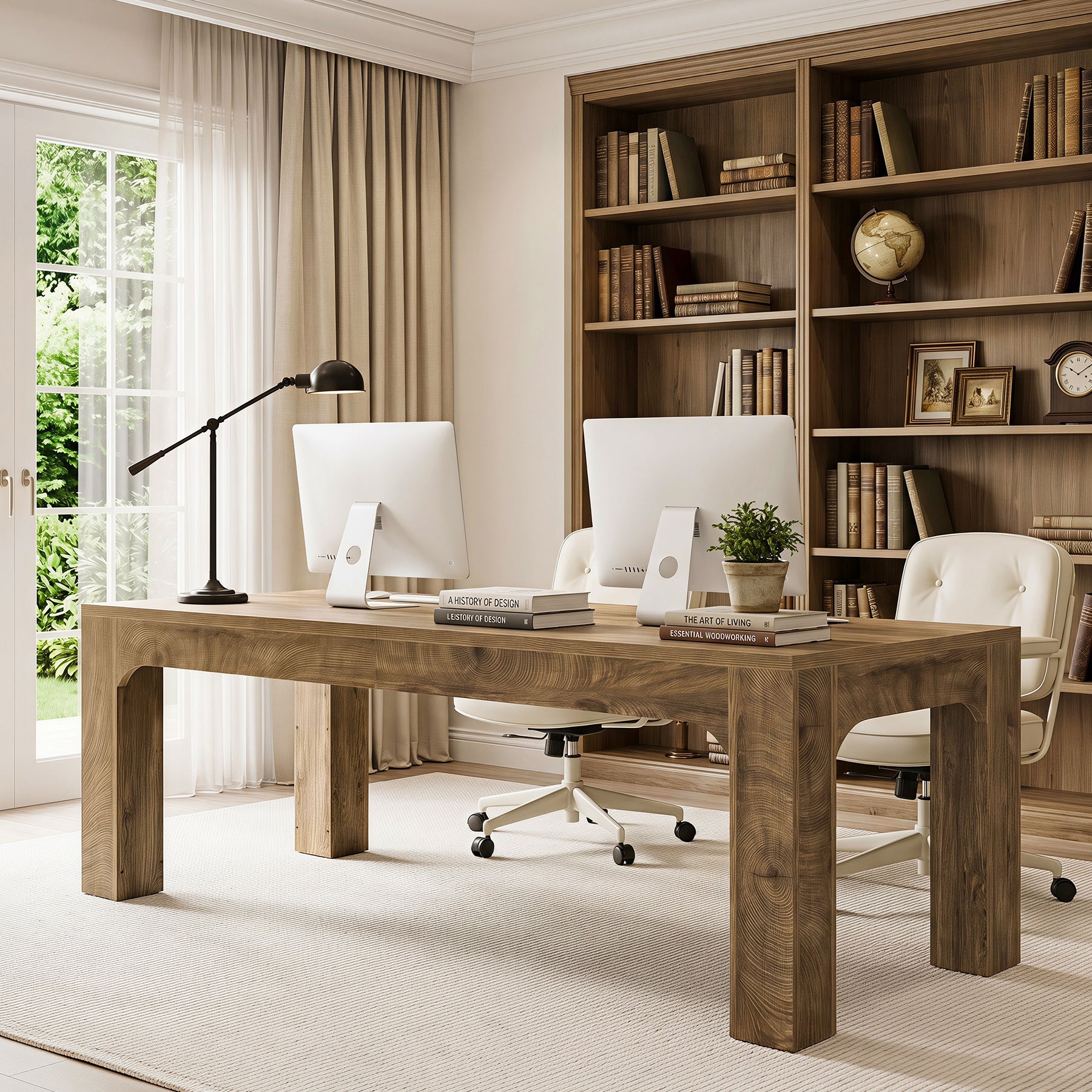 Scrivania Doppia in Legno, 180 cm, per 2 Persone, per Studio e Ufficio