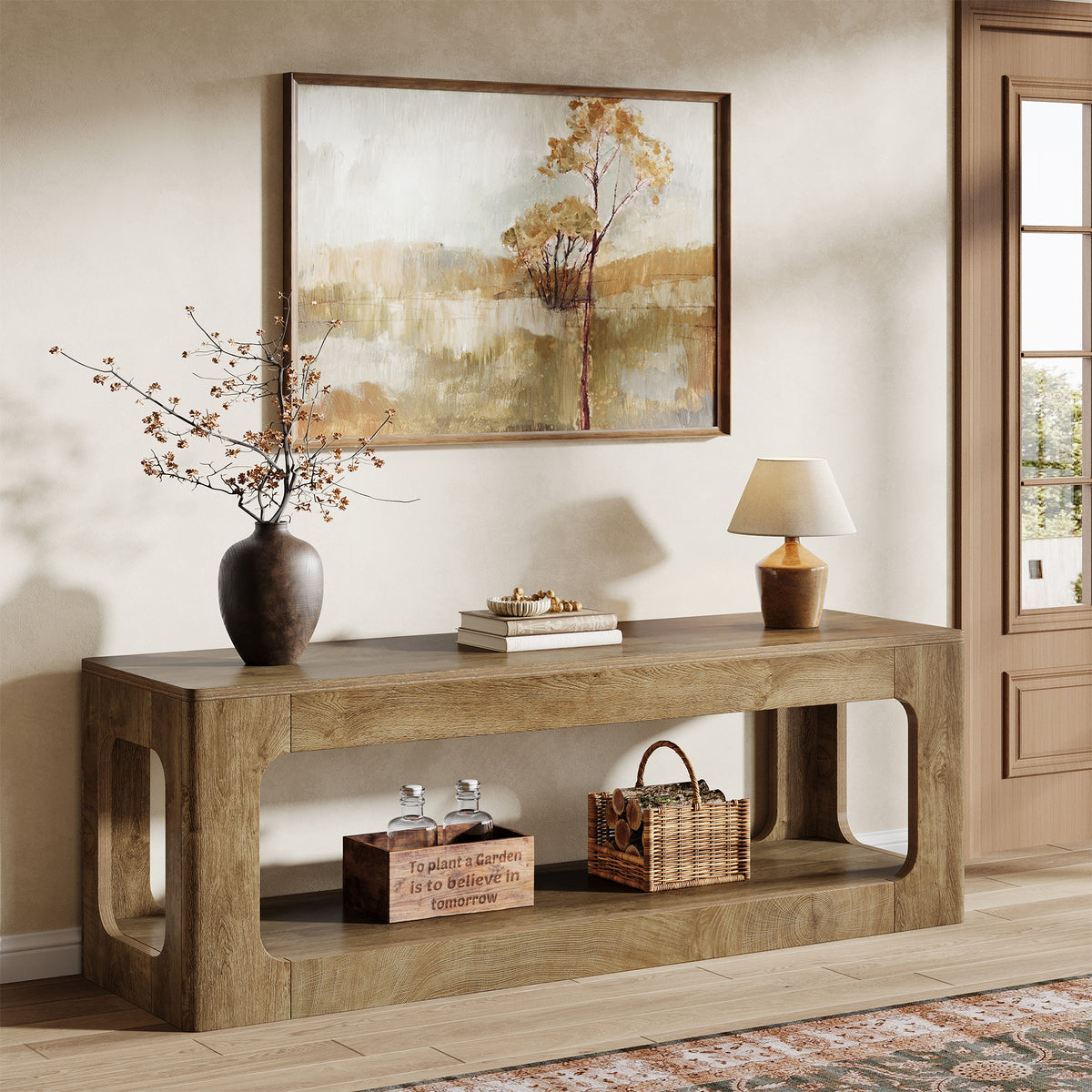 Consolle Country a 2 Ripiani con Design Circolare, 160 cm, per Ingresso