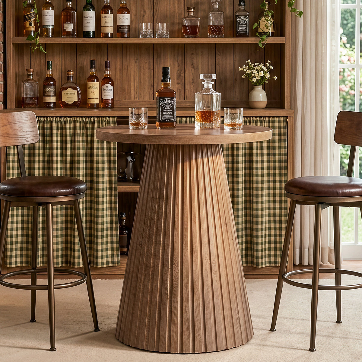 Tavolo Bistrot Rotondo Country con Base a Botte Scanalata, Ø 89 cm
