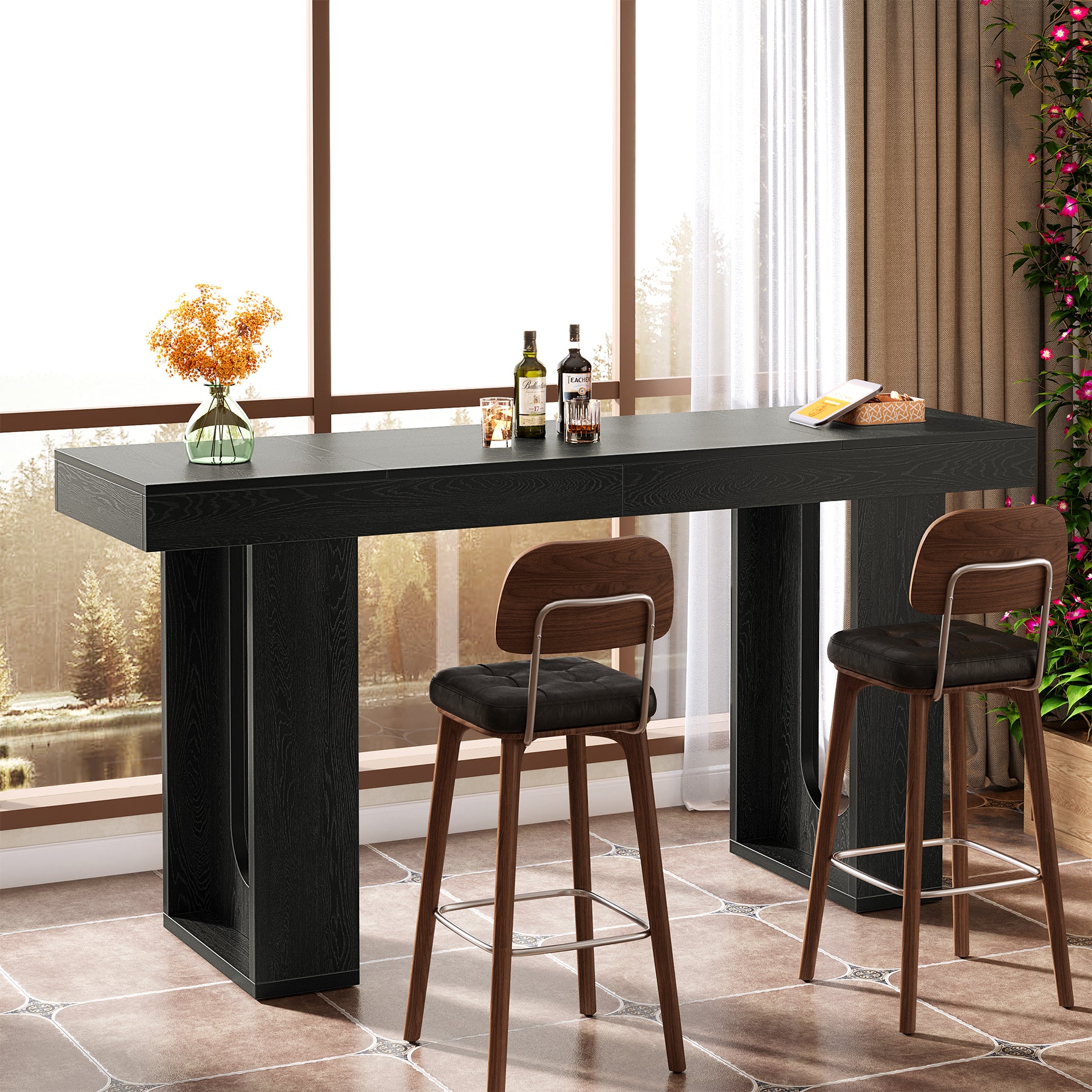 Tribesigns Tavolo Bar Rettangolare con Gambe Robuste, 180 x 50 x 85 cm, per Cucina