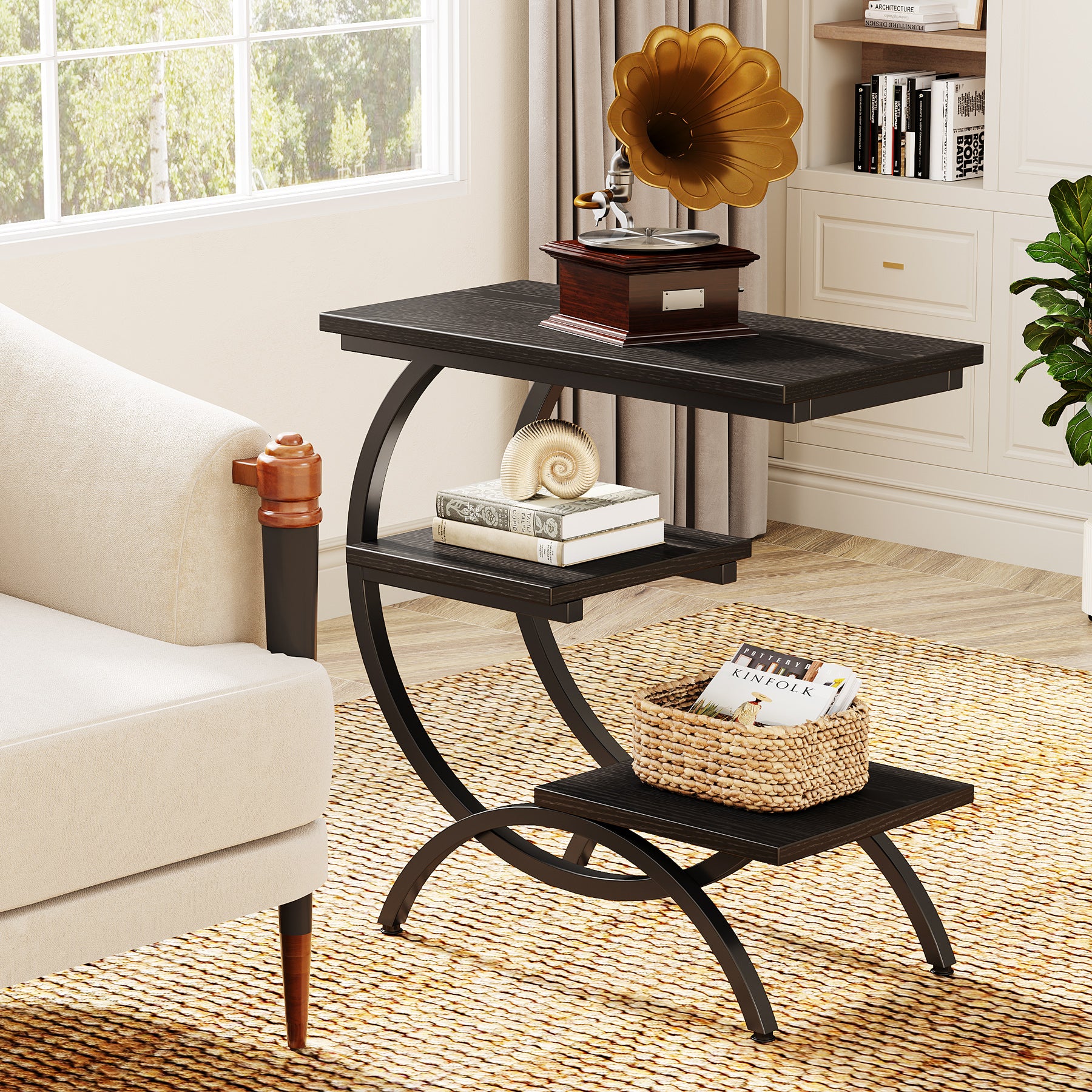 Tribesigns Tavolino laterale da divano a 3 livelli, comodino versatile con ripiani portaoggetti