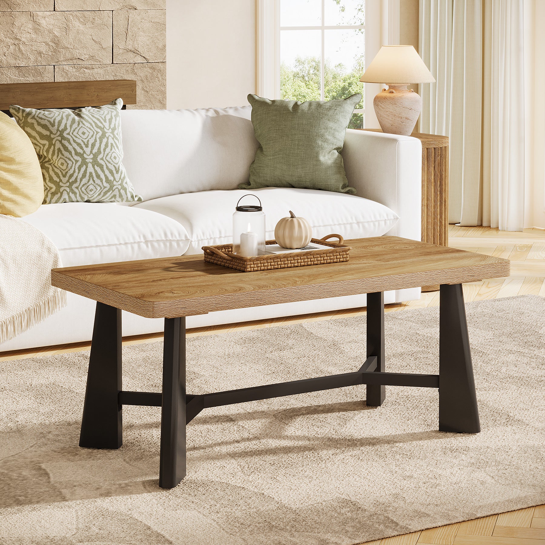 Tavolino da Salotto Rettangolare con Struttura in Metallo, 120 x 60 cm, per Soggiorno