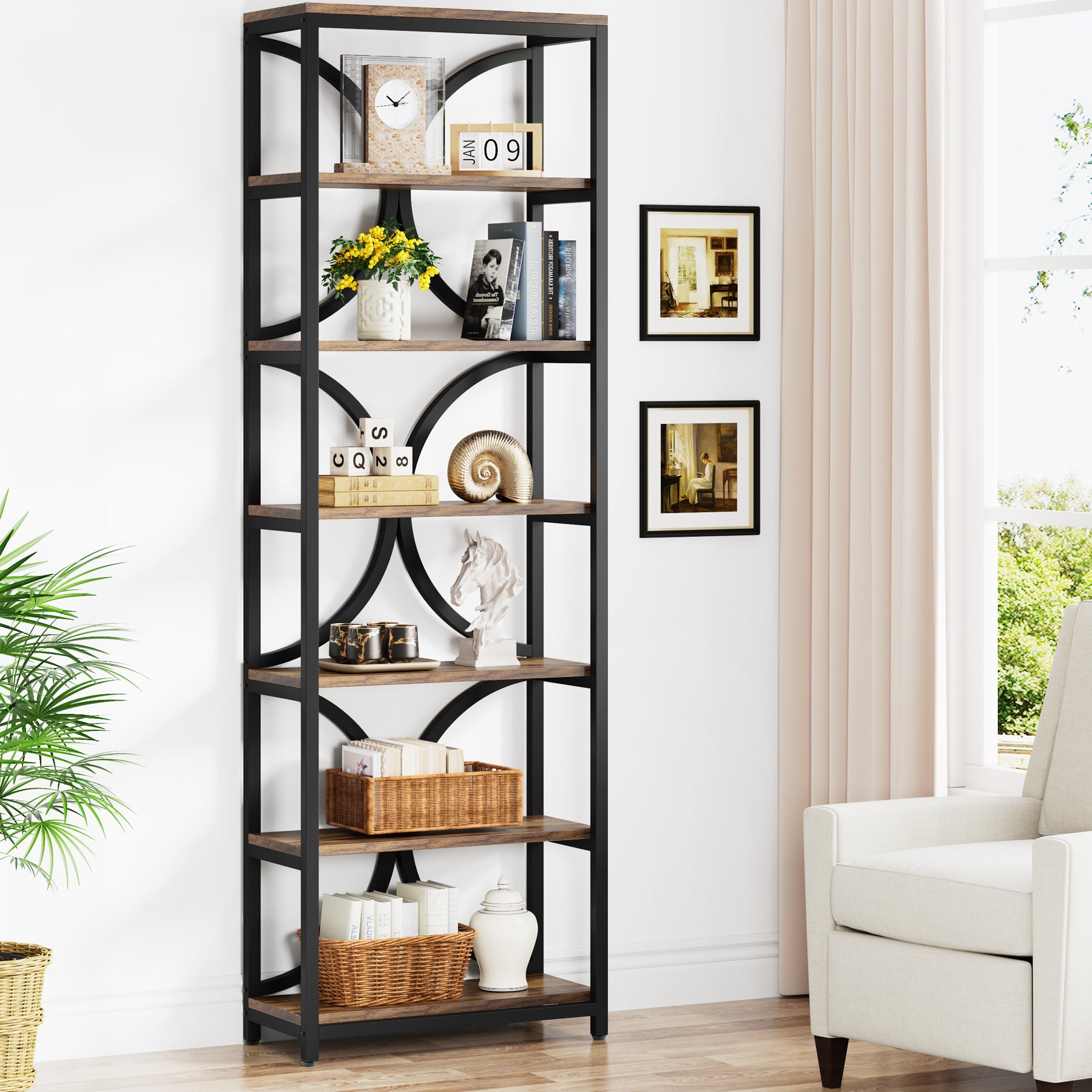 Tribesigns 200 cm Libreria, scaffale indipendente a 6 ripiani con ripiani aperti